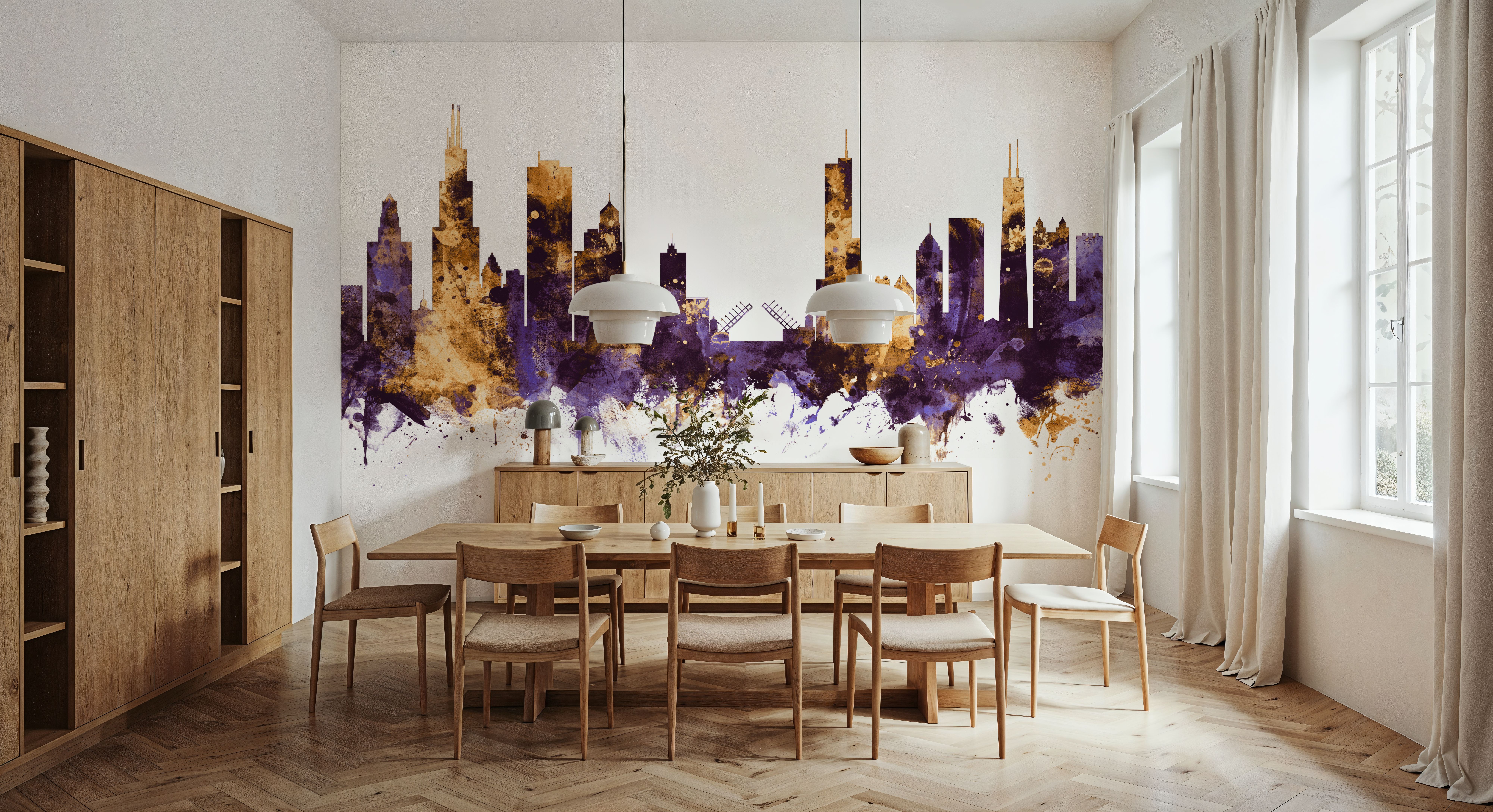 Chicago Illinois Skyline Purple & Gold, Tapeten