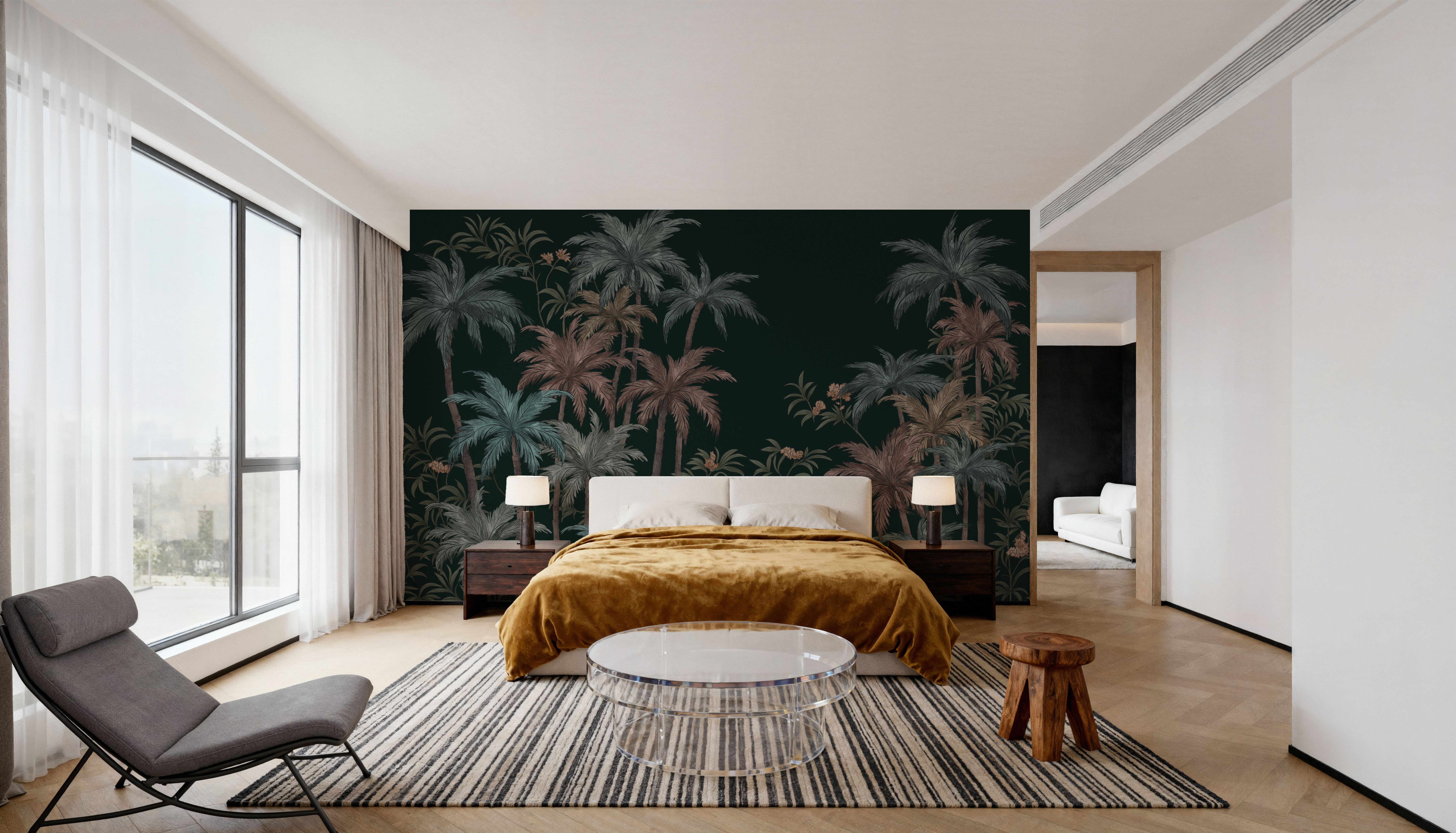 Palm Abode, Midnight, Wallpaper