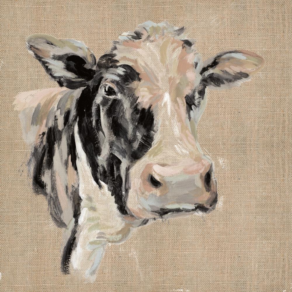 Expressionistic Cow I Neutral Burlap
