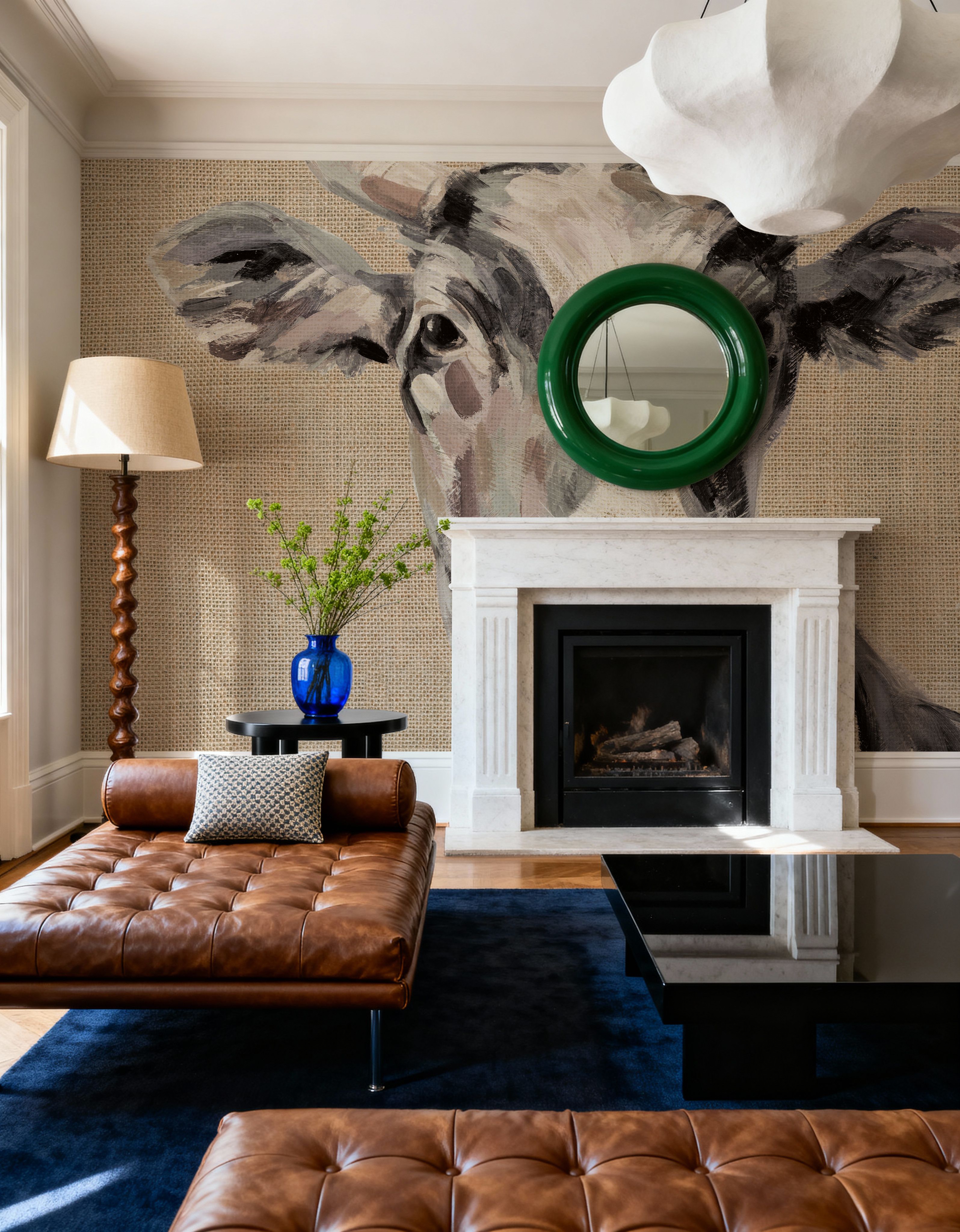 Expressionistic Cow II Neutral Burlap