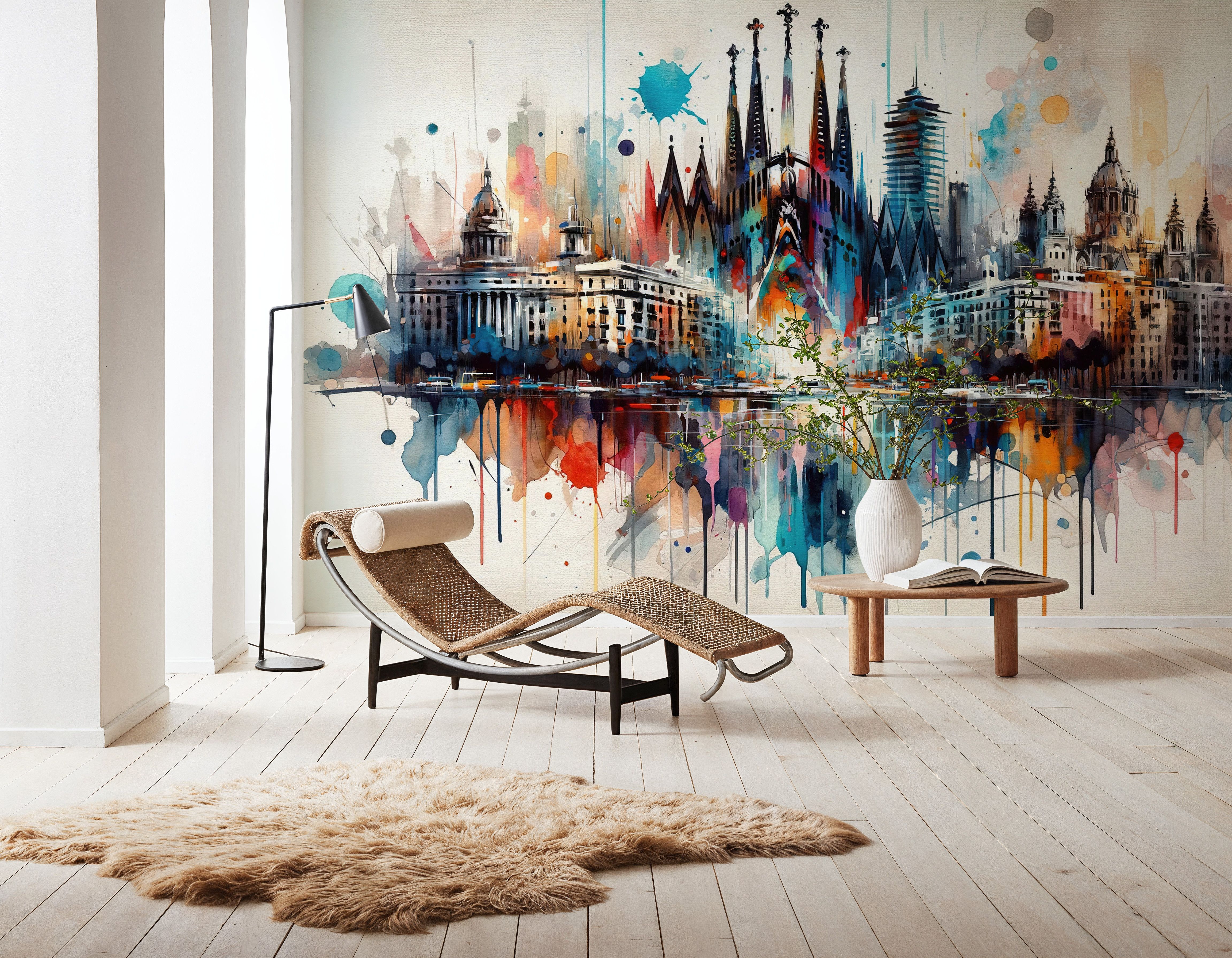 Watercolor Skyline Barcelona I