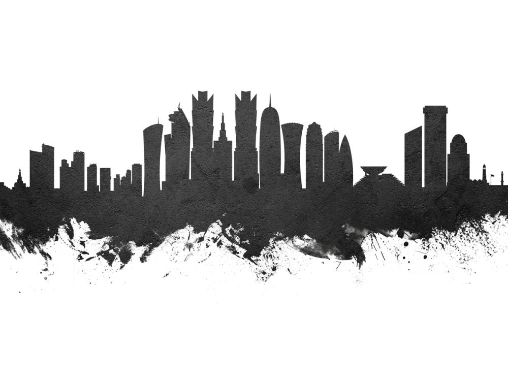 Doha Qatar Skyline Black & White