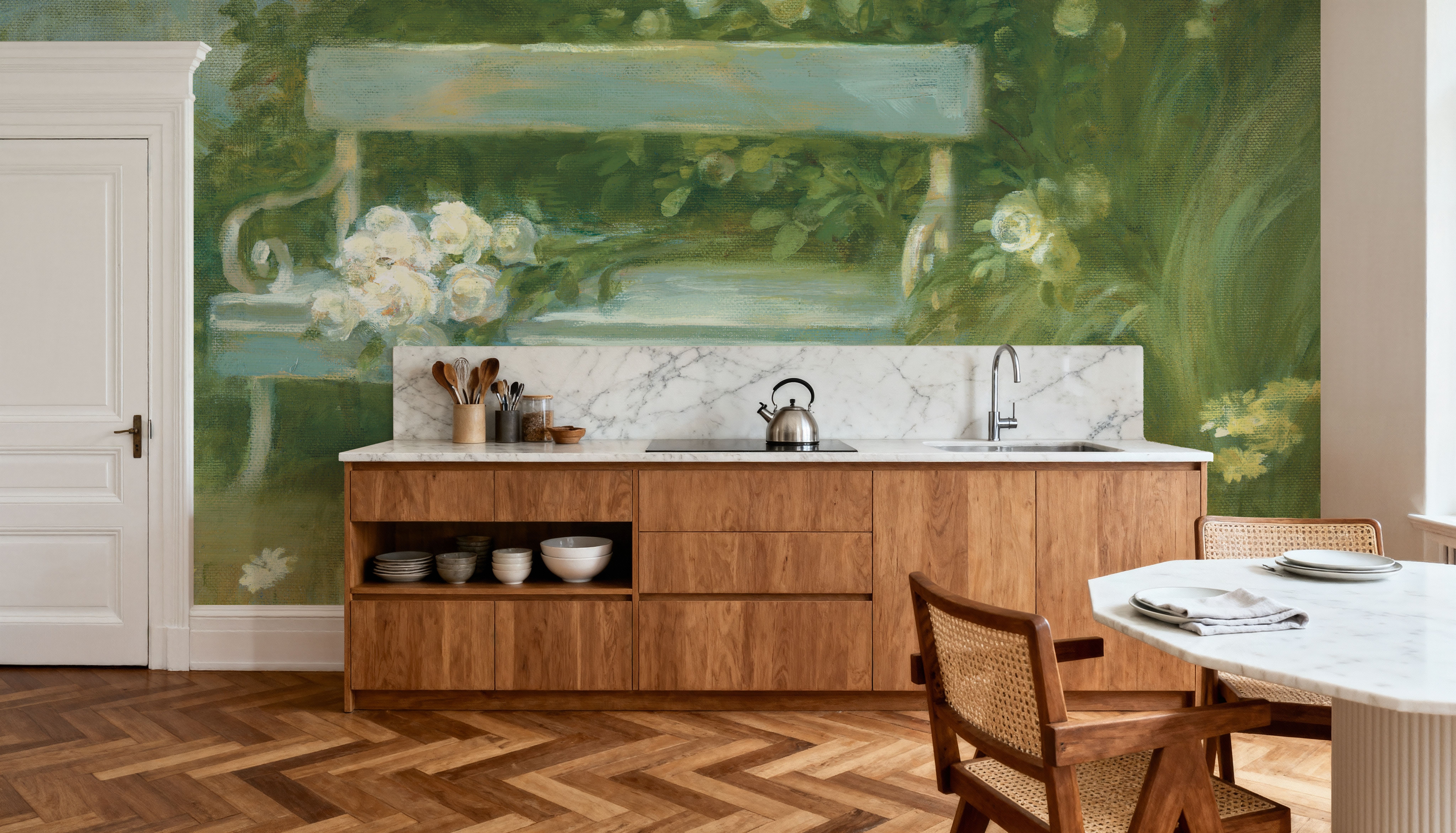 Garden Bench with Rose Bouquet