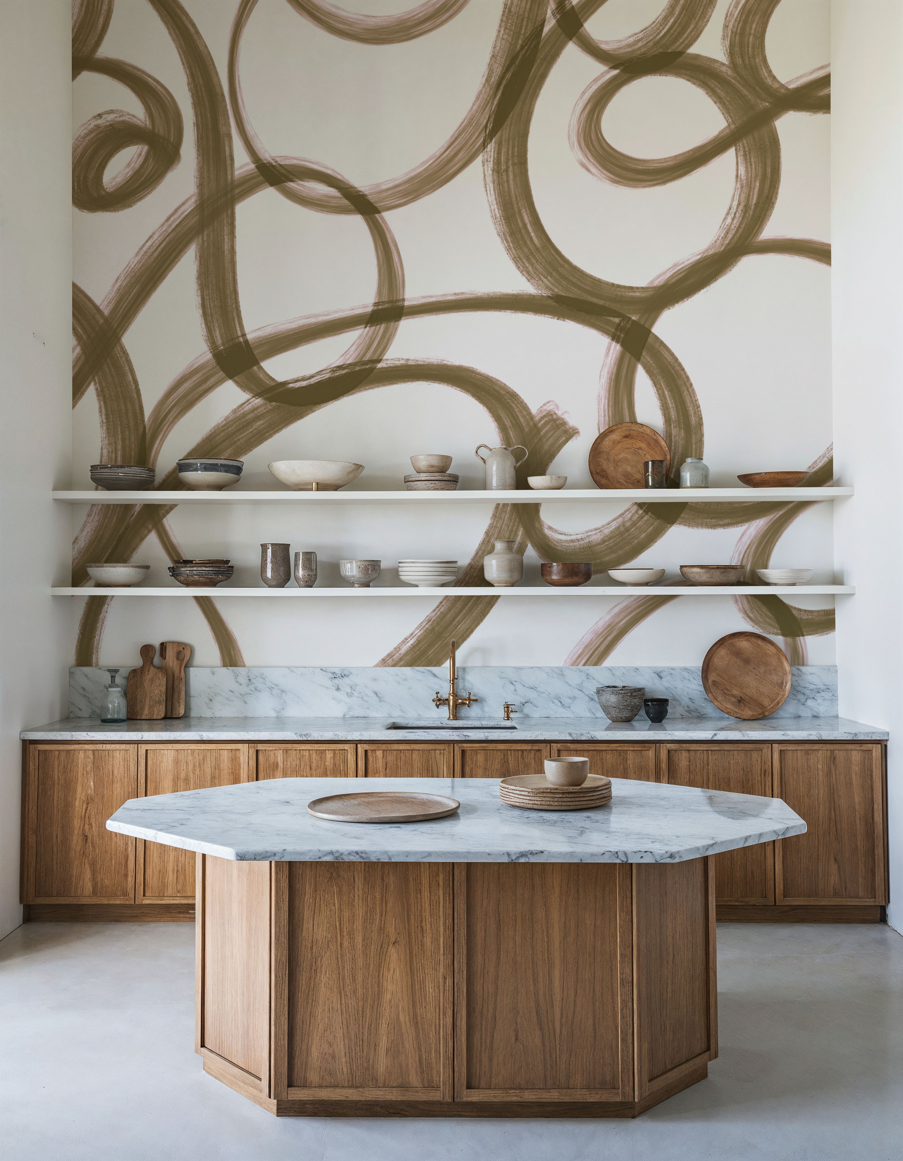 Curly Brush Lines, Beige