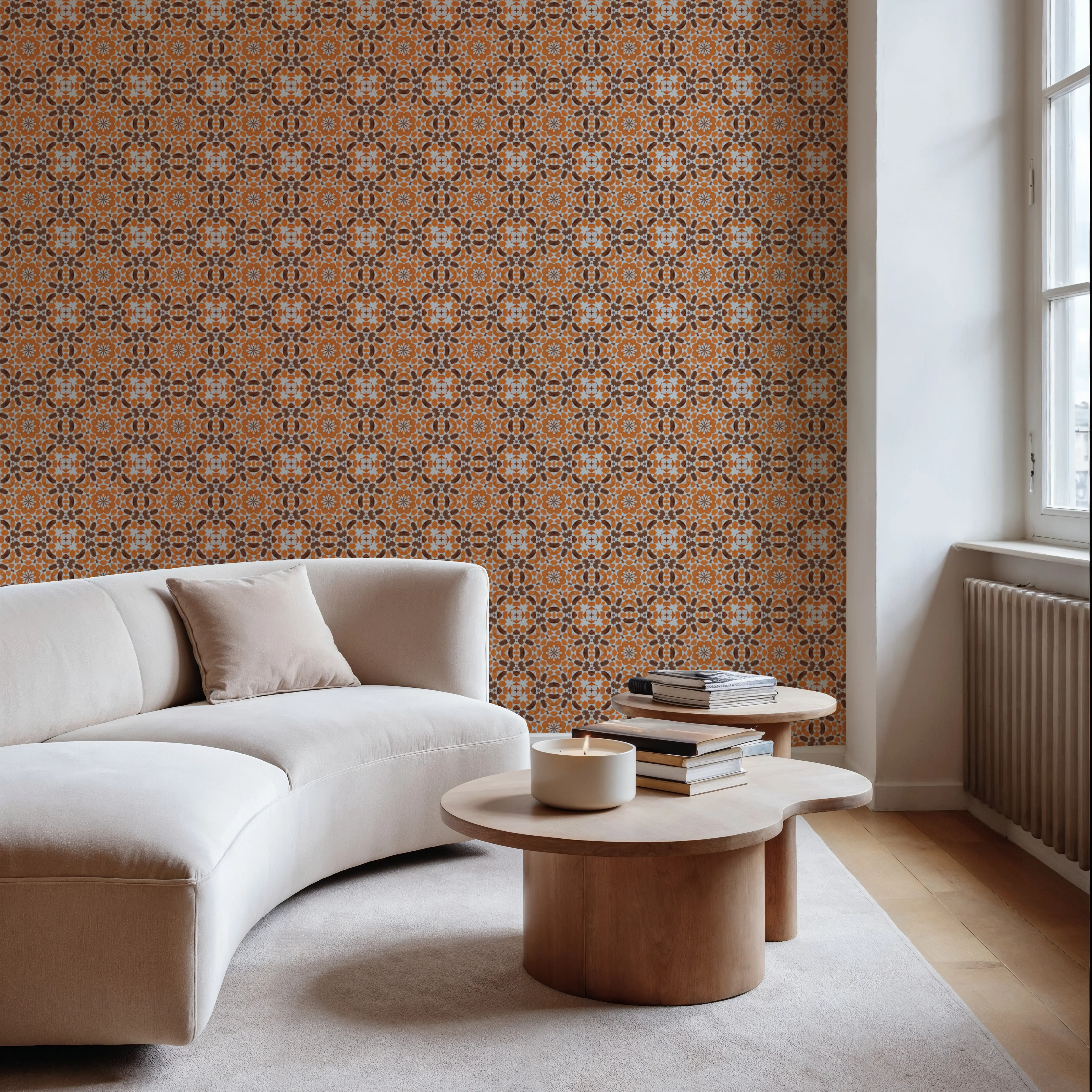 Papier Peint - Mayett - Lignes Carrés - Orange - Salon - Wallism Belgique - Encollage au mur ou Autocollant