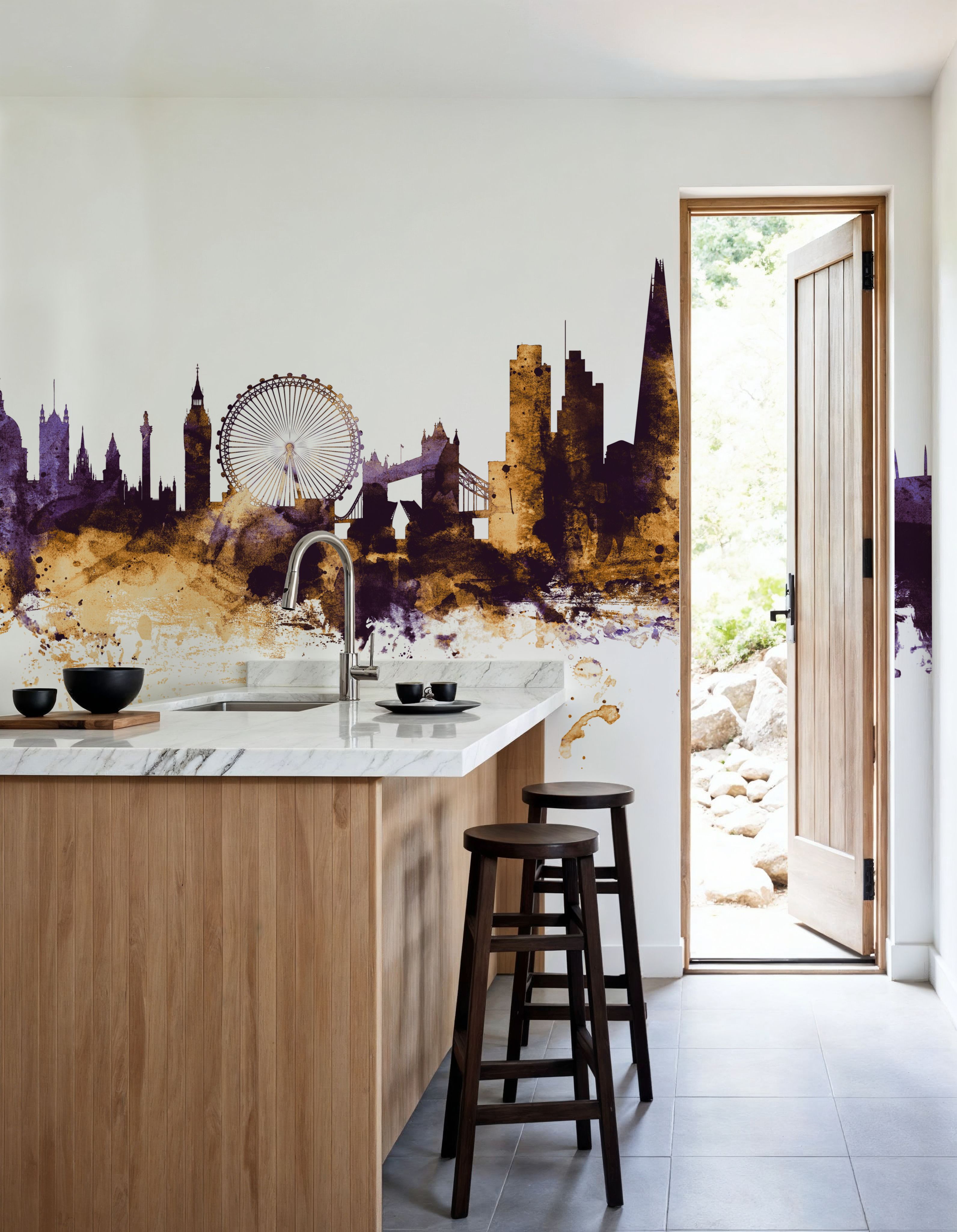 London Skyline Purple & Gold