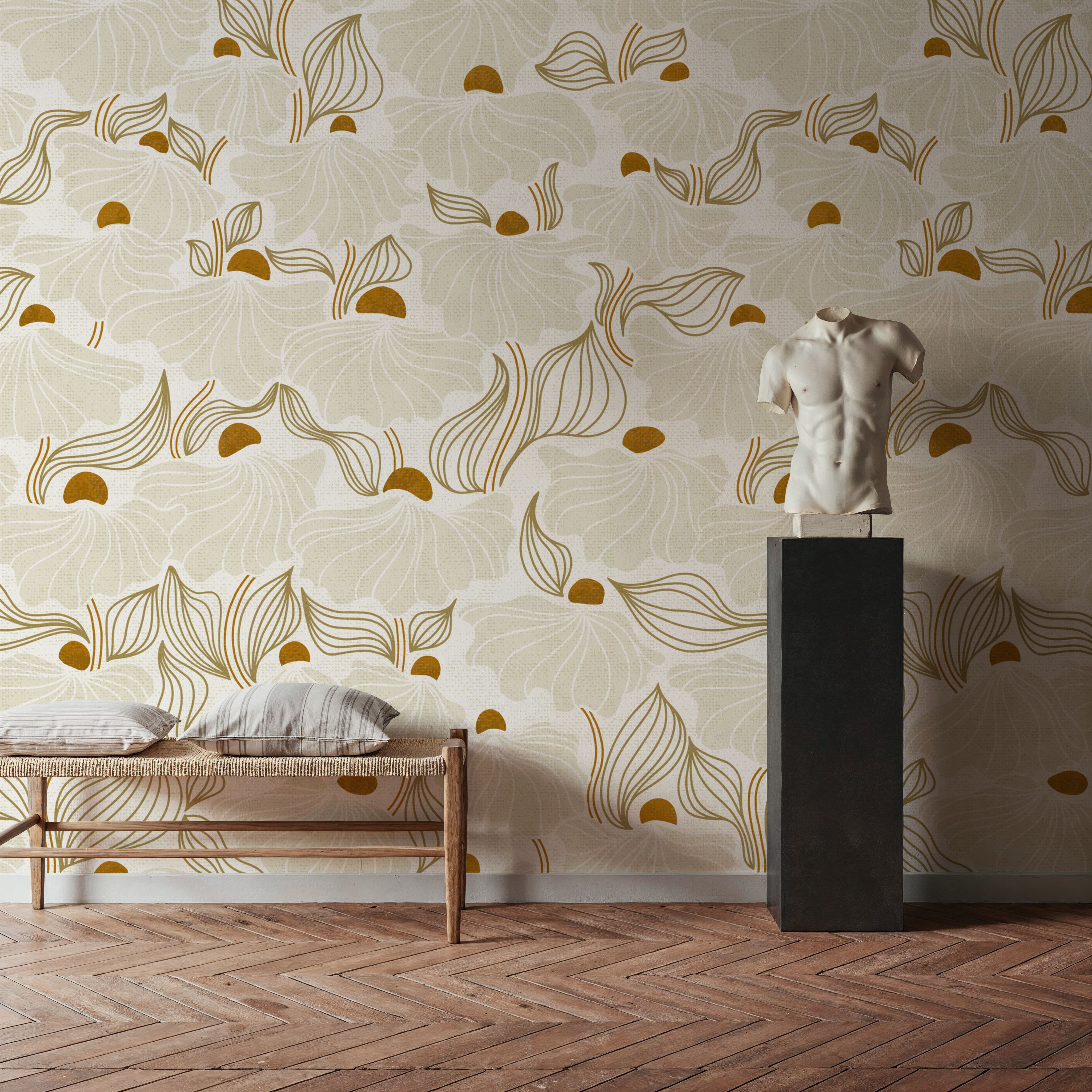Natural Flow Meadow, Ivory, Wallpaper