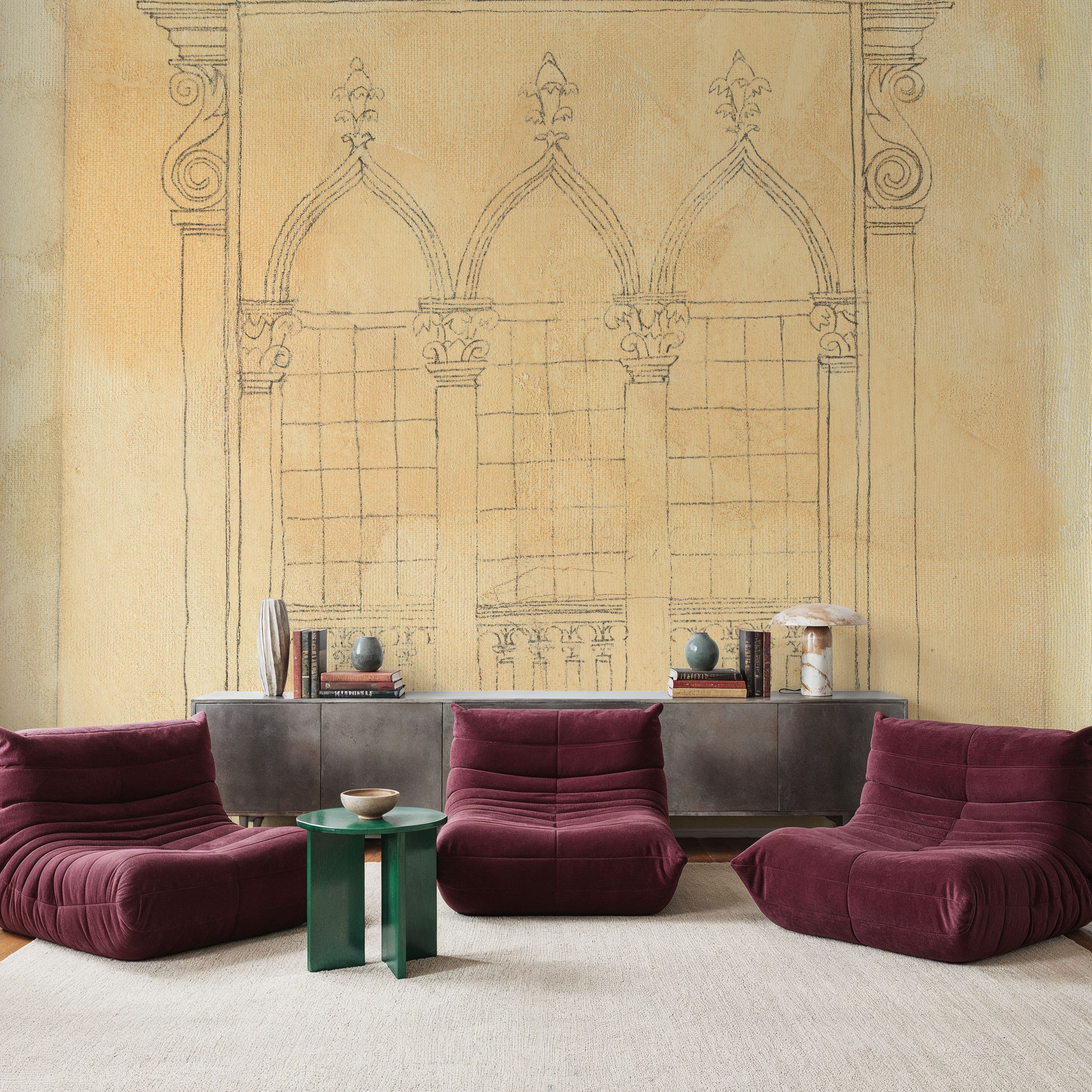 Wall Mural - Architectural Drawing IV Neutral - 3D mural wallpaper - Yellow - Bedroom - Wallism UK - Premium, Textured or Peel & Stick