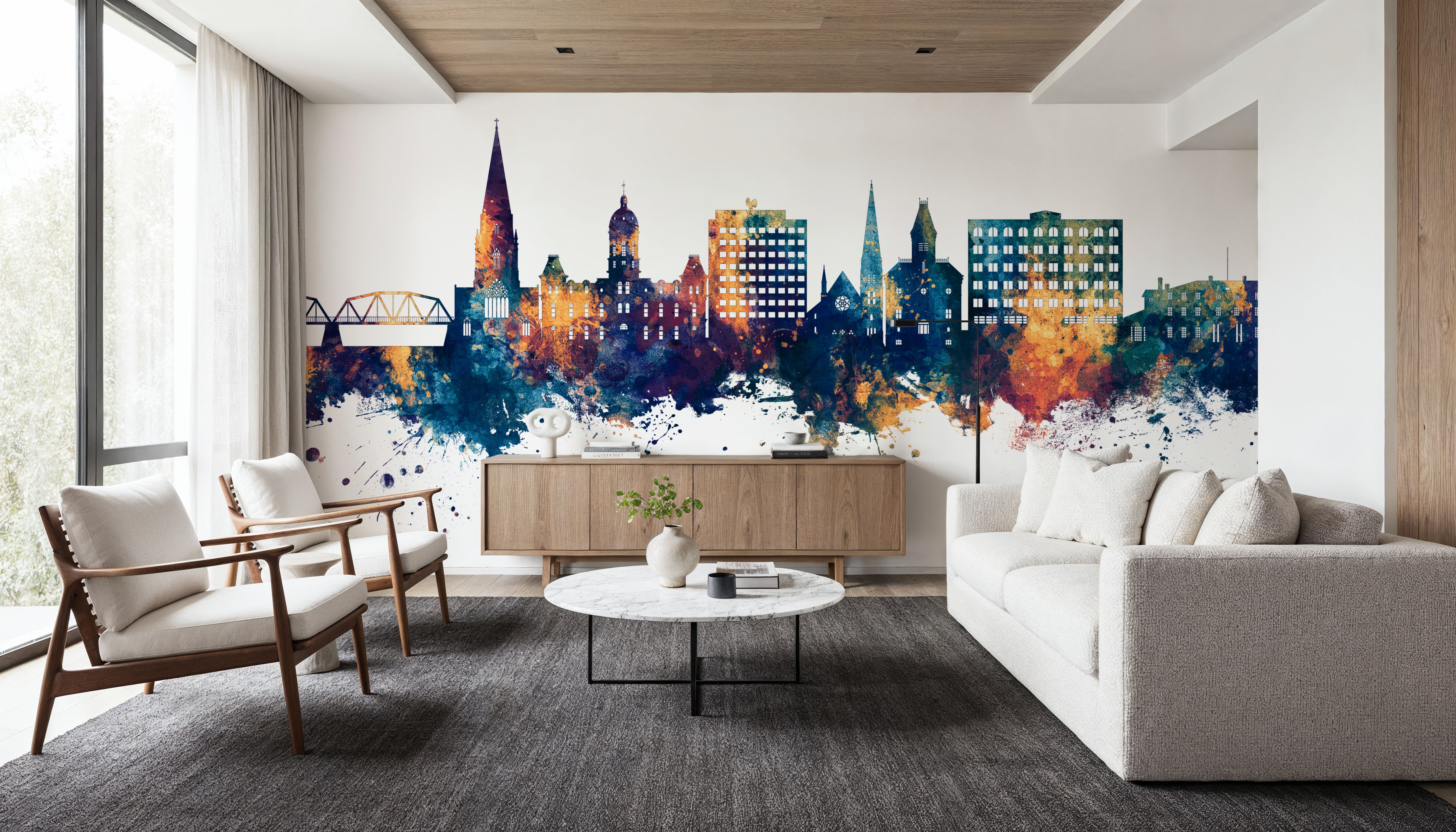 Fredericton Canada Skyline Blue & Bronze, Wallpaper