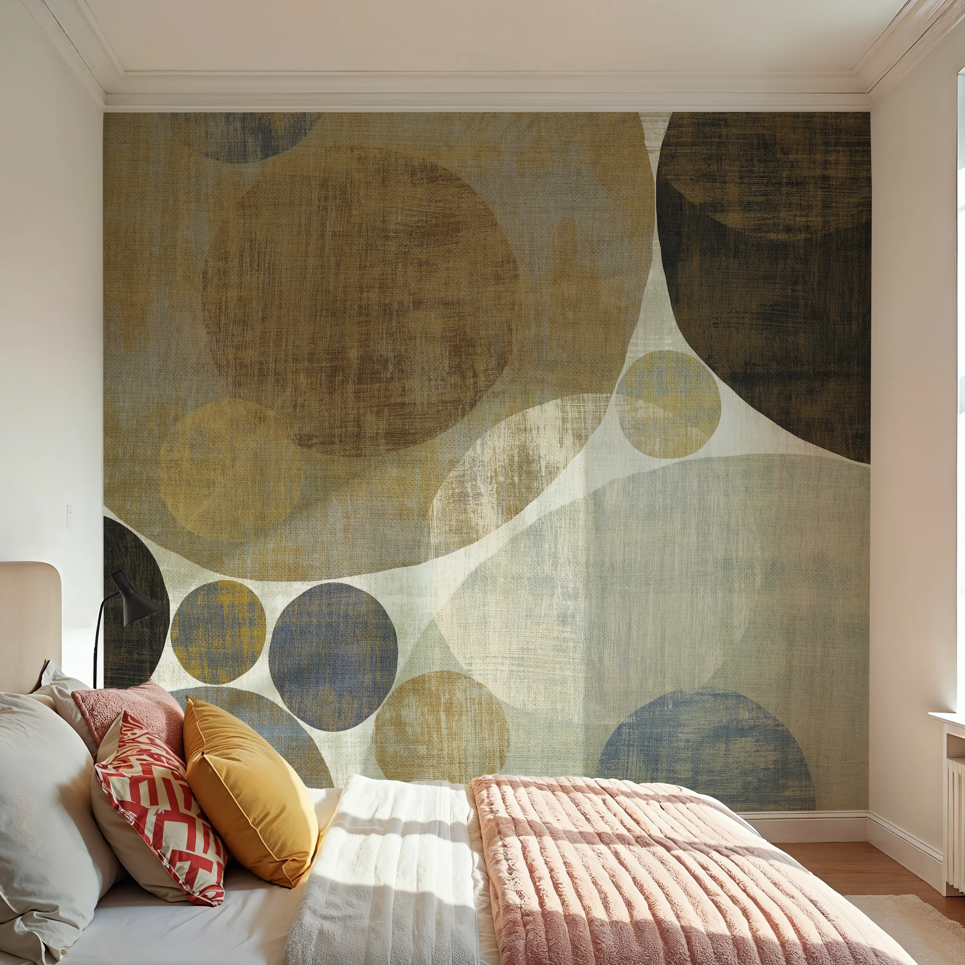 Wall Mural - Circulation I - Abstract Circles mural wallpaper - Brown - Living room - Wallism UK - Peel & Stick or Paste-the-Wall