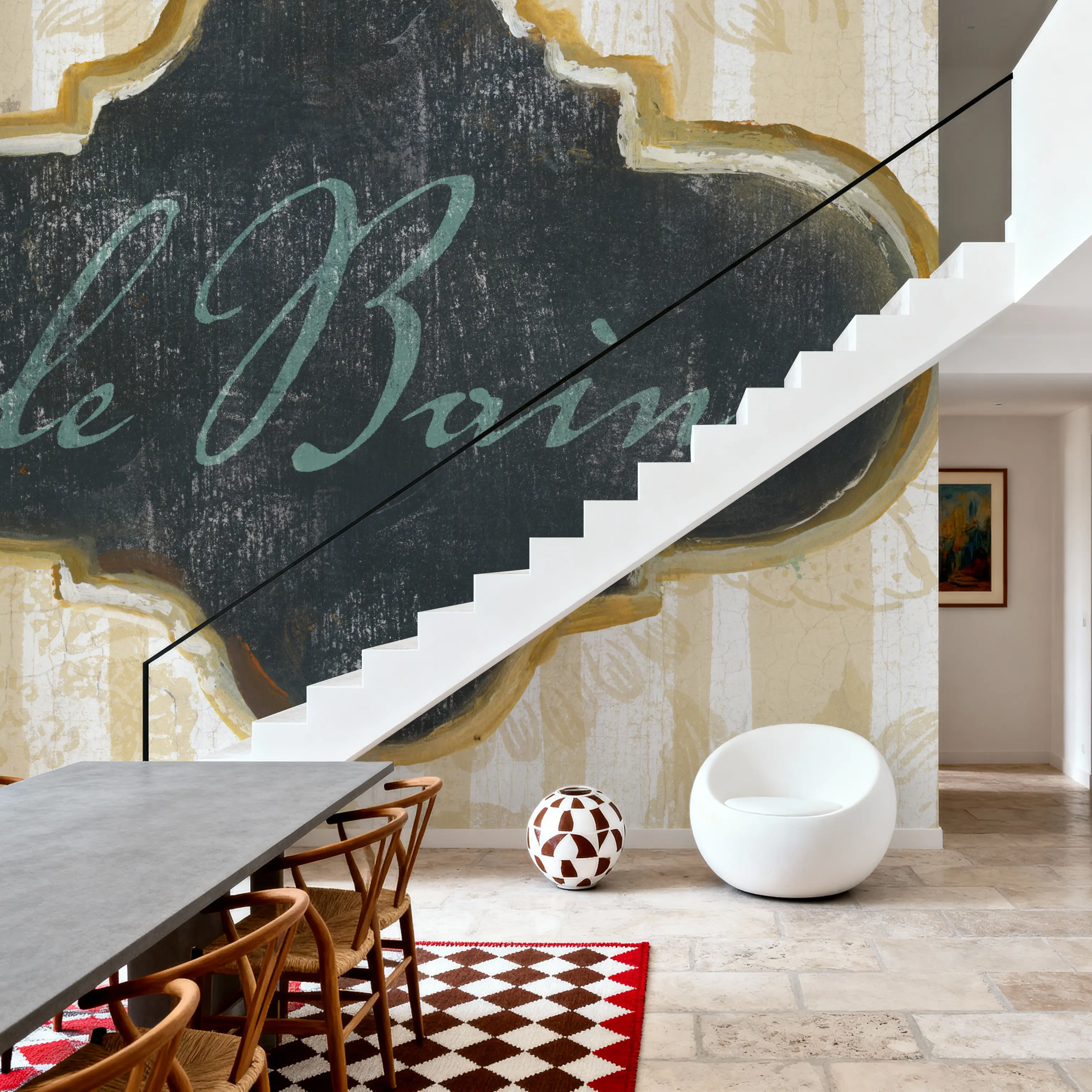 Mural - Le Bain - Folk Grafisk konst fototapet - Grå - Entrétrappor - Wallism - Självhäftande eller limmad