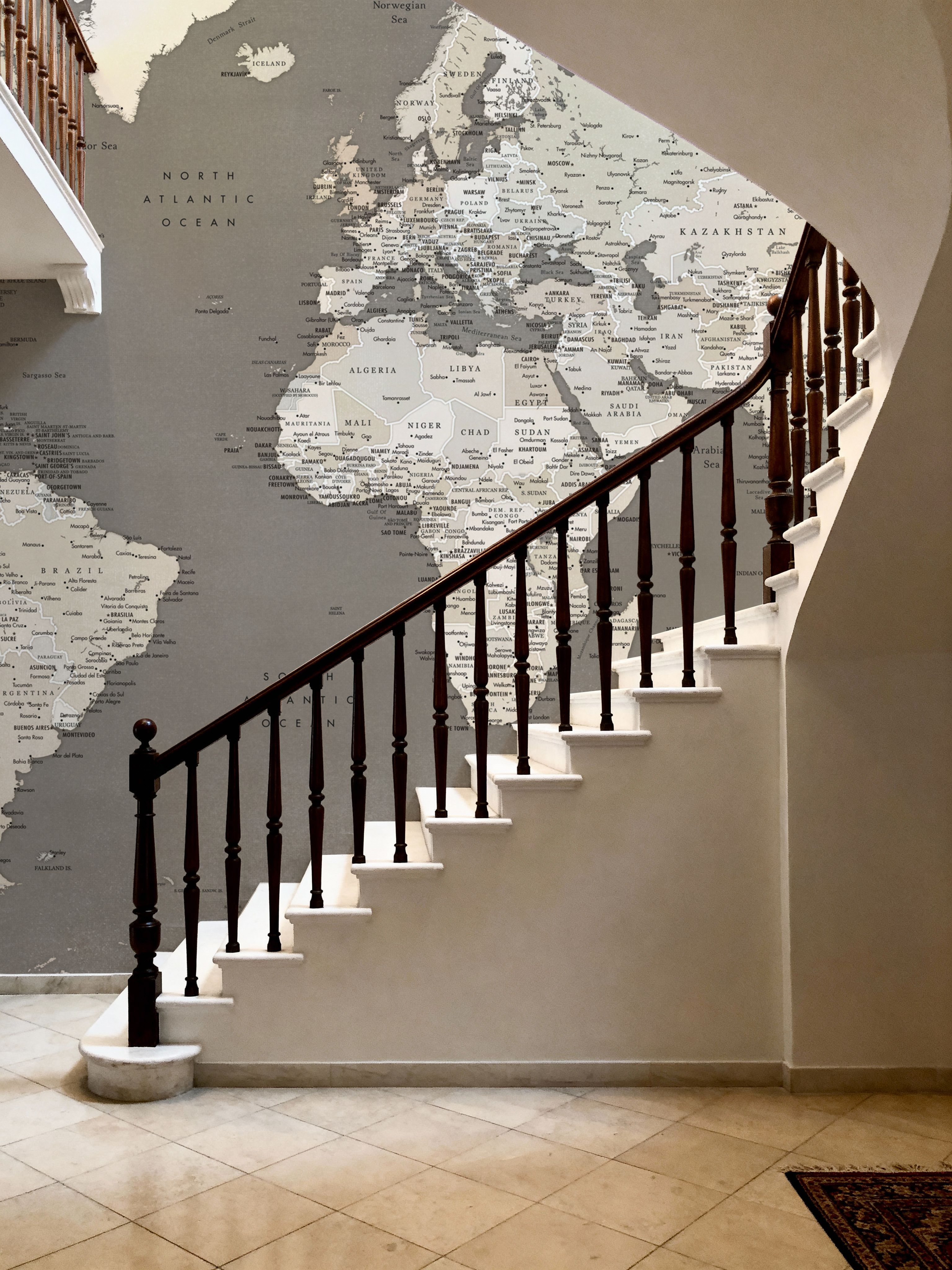 World Map Cities - Earthy