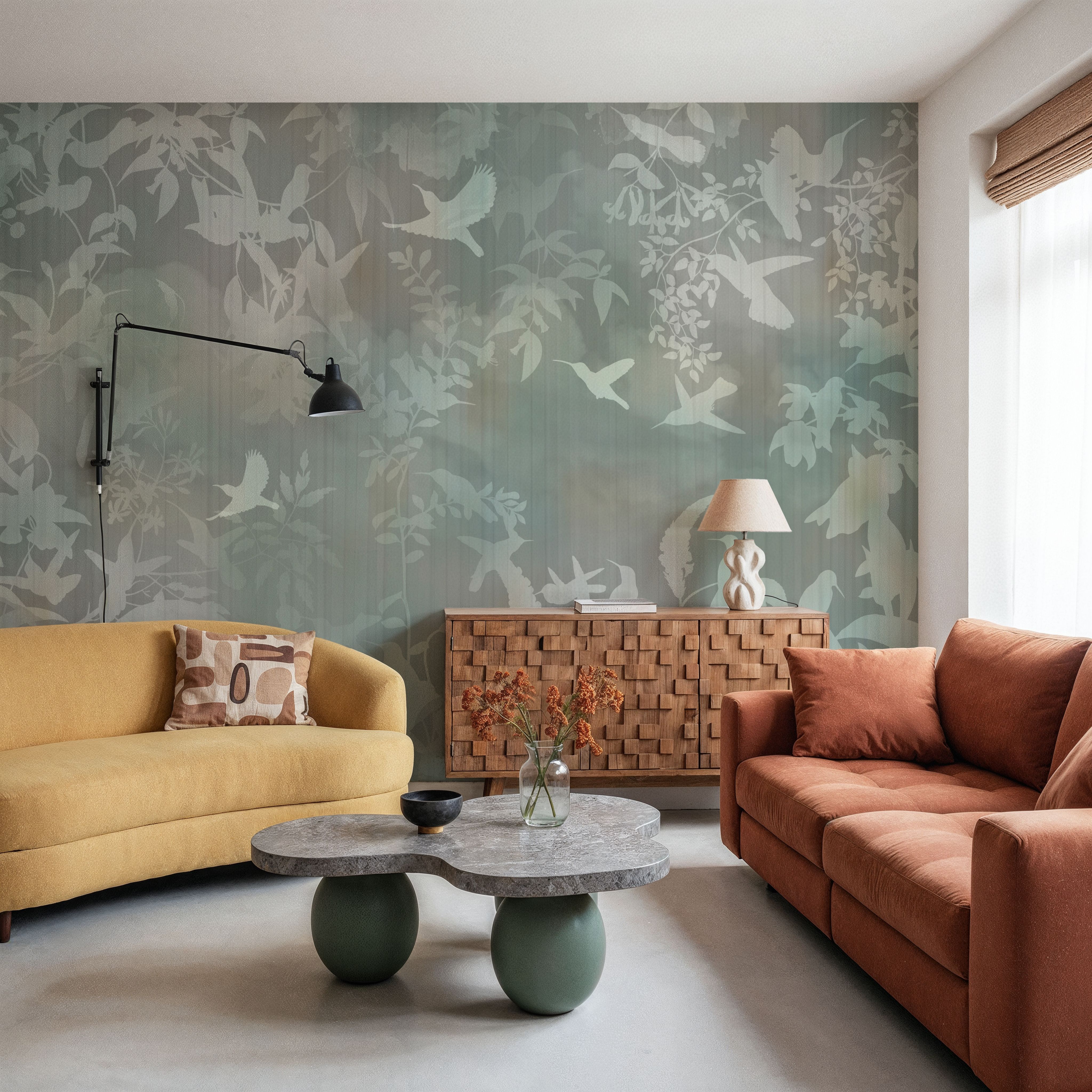 Birds in the Fog Green