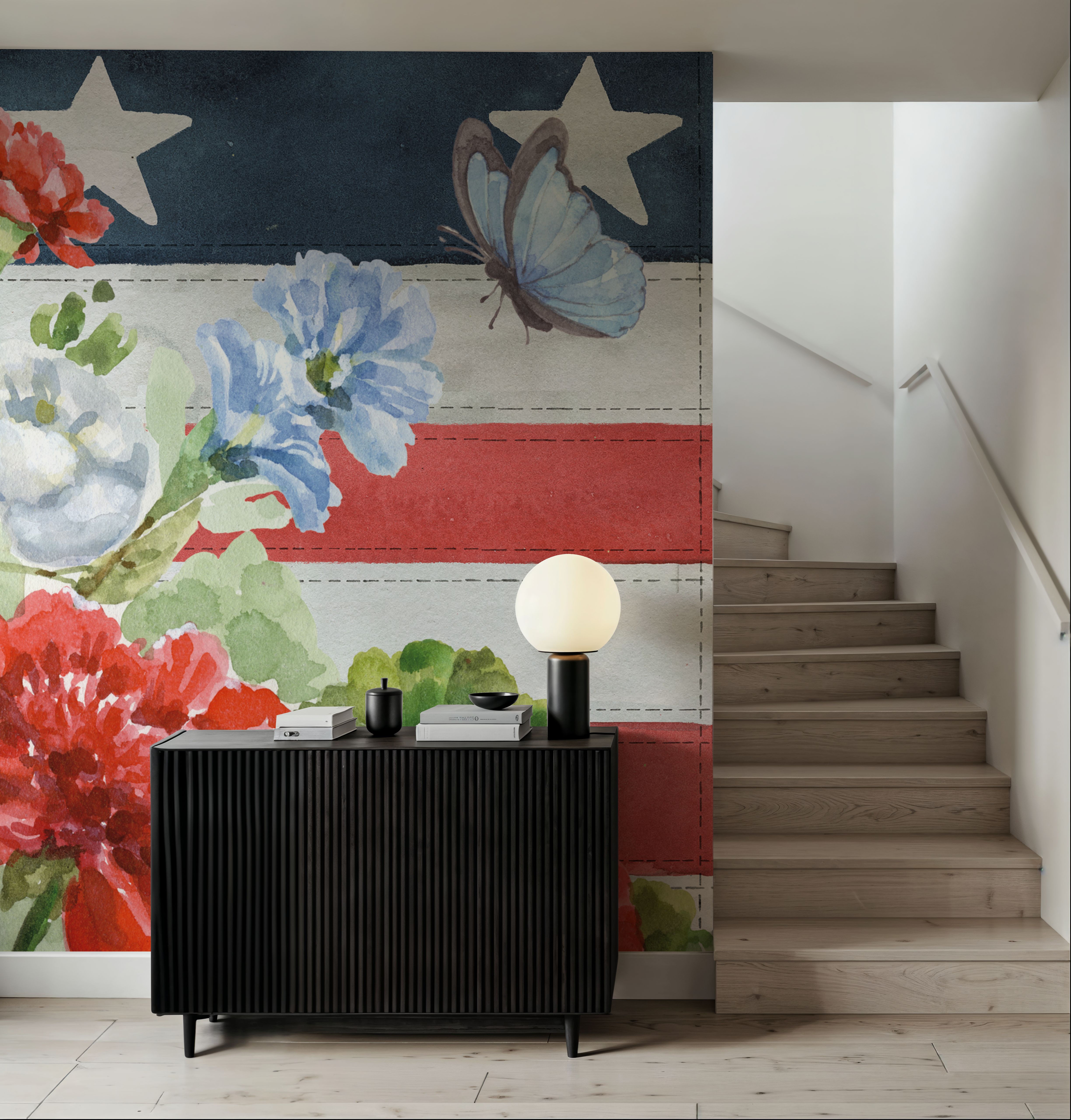 Red White and Blue Floral VI
