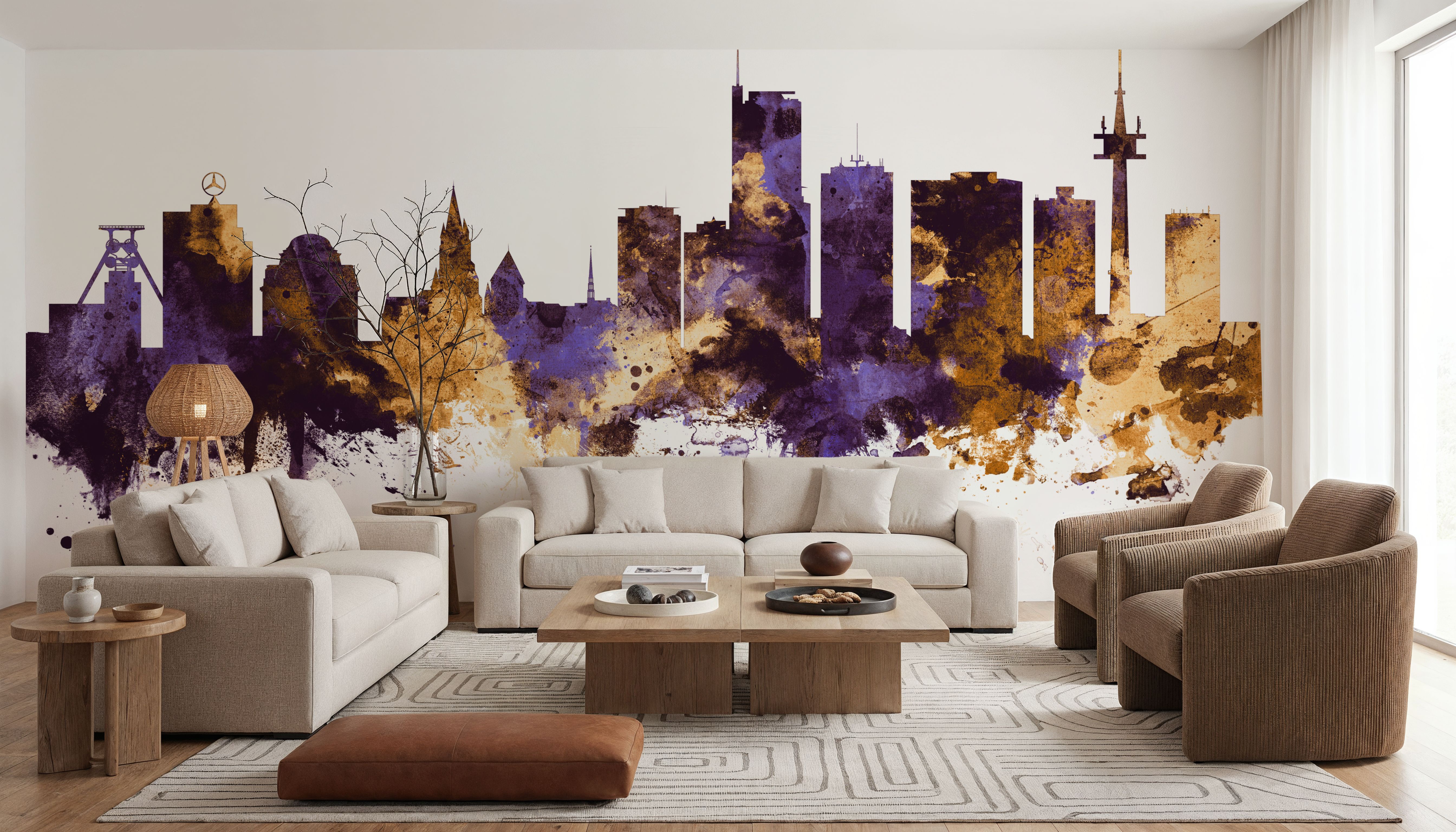 Essen Germany Skyline Purple & Gold