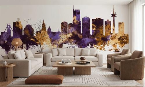 Essen Germany Skyline Purple & Gold