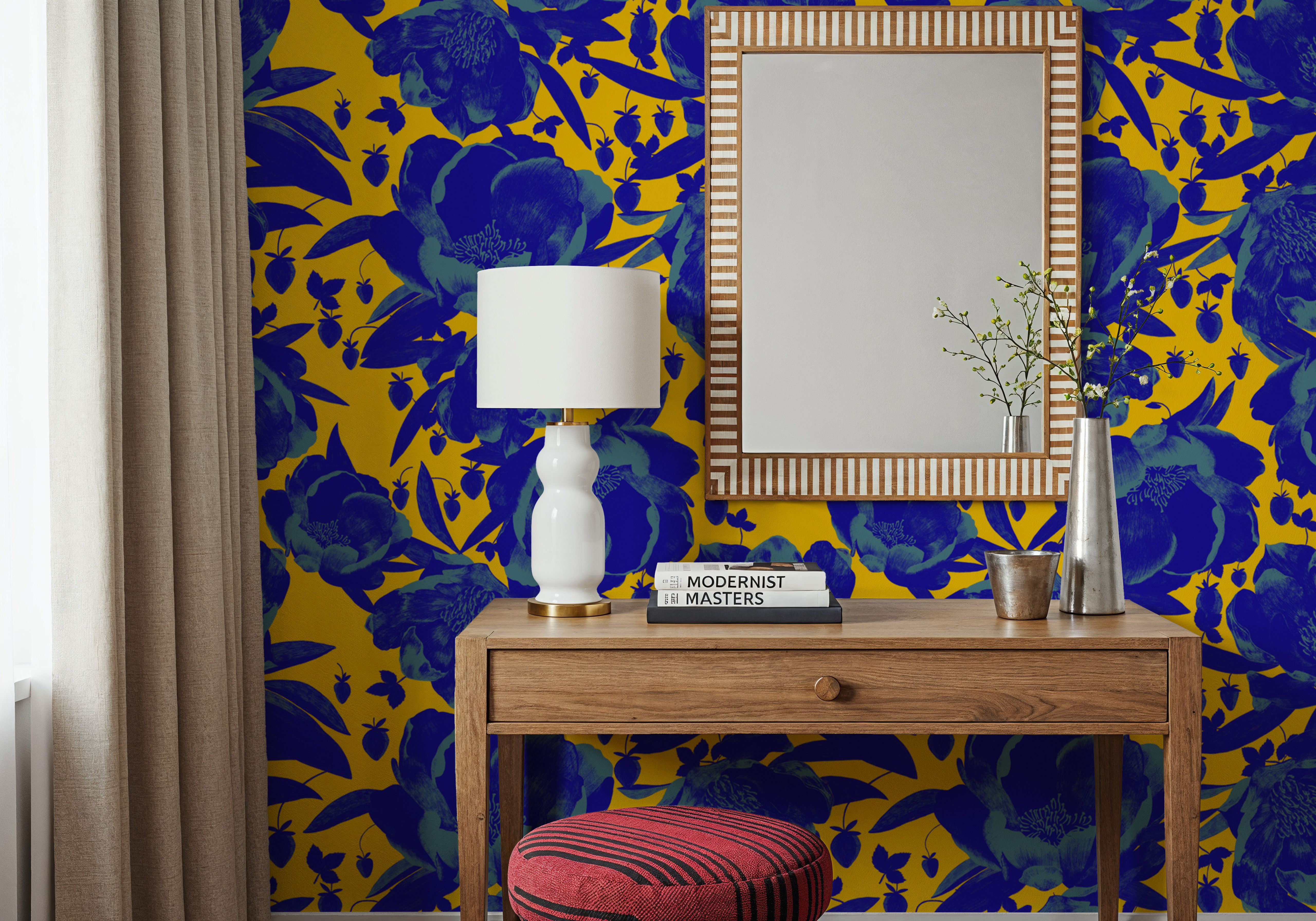 Pop Peonies, Yellow & Blue