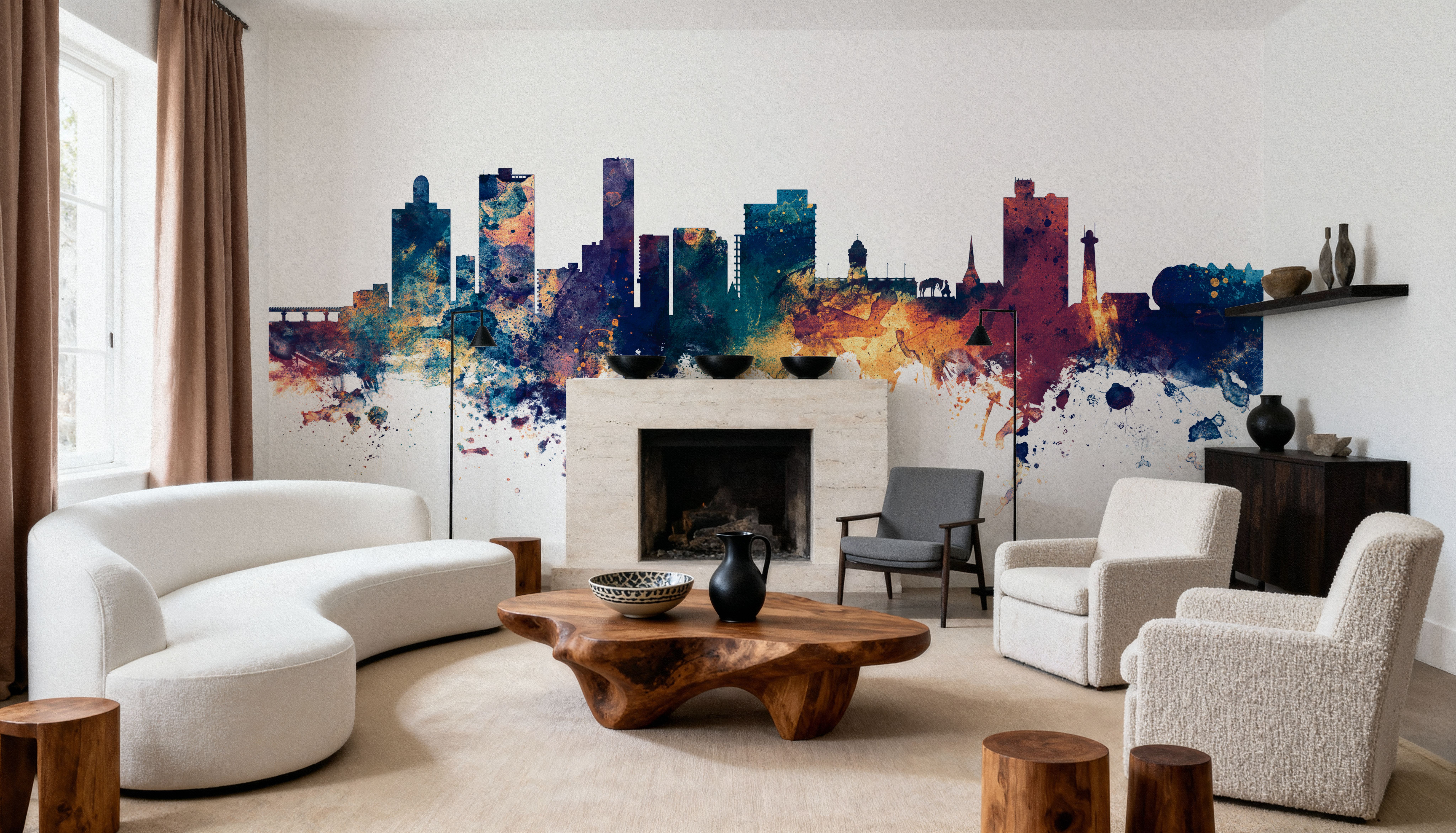 Wall Mural - Port Elizabeth South Africa Skyline Blue & Bronze - Abstract Contemporary mural wallpaper - Hallway staircases - Wallism US