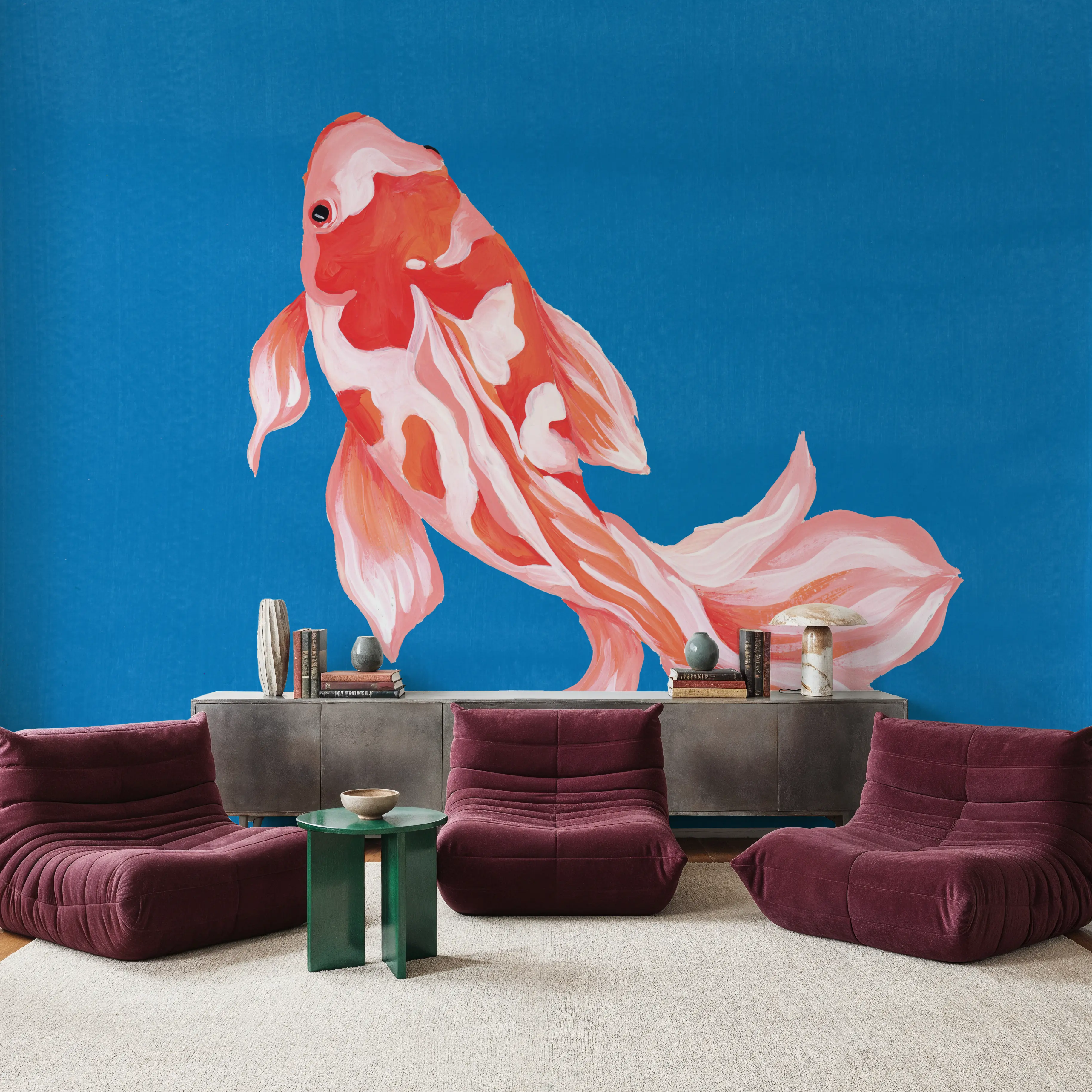 Papier Peint Panoramique - Colorful Koi II - Contemporain Animaux - Bleu - Salon - Wallism Belgique - Encollage au mur ou Autocollant