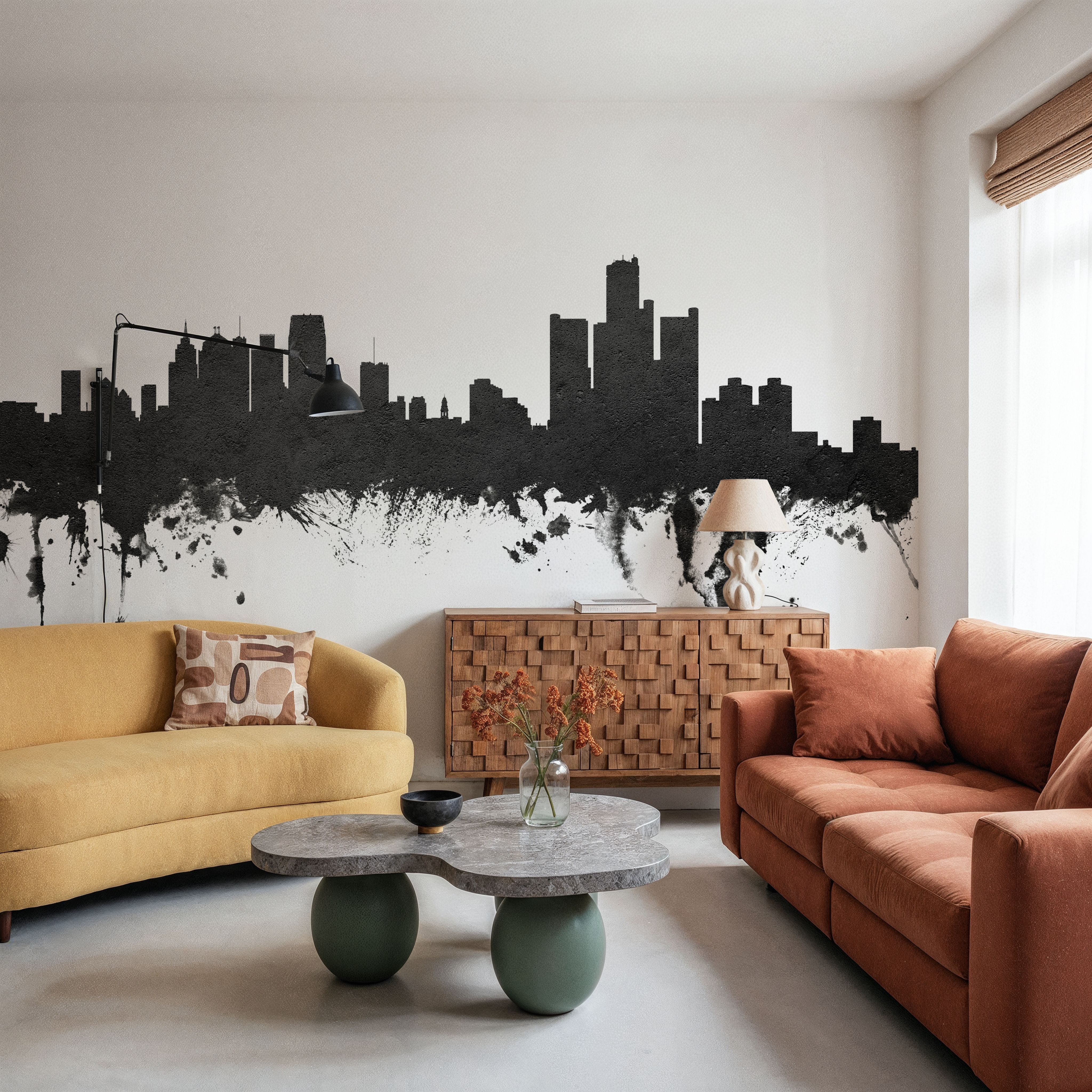 Detroit Michigan Skyline Black & White