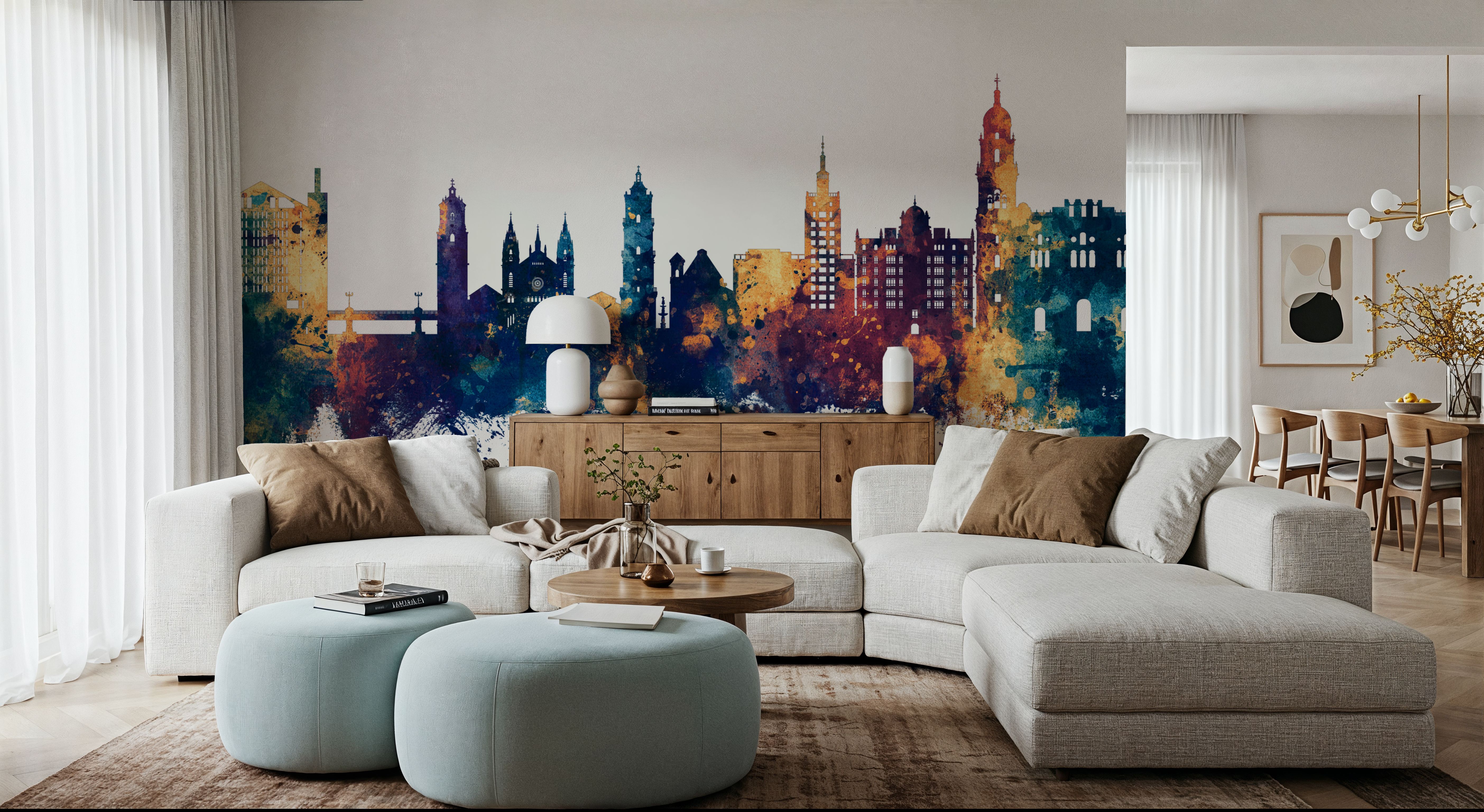 Málaga Spain Skyline Blue & Bronze