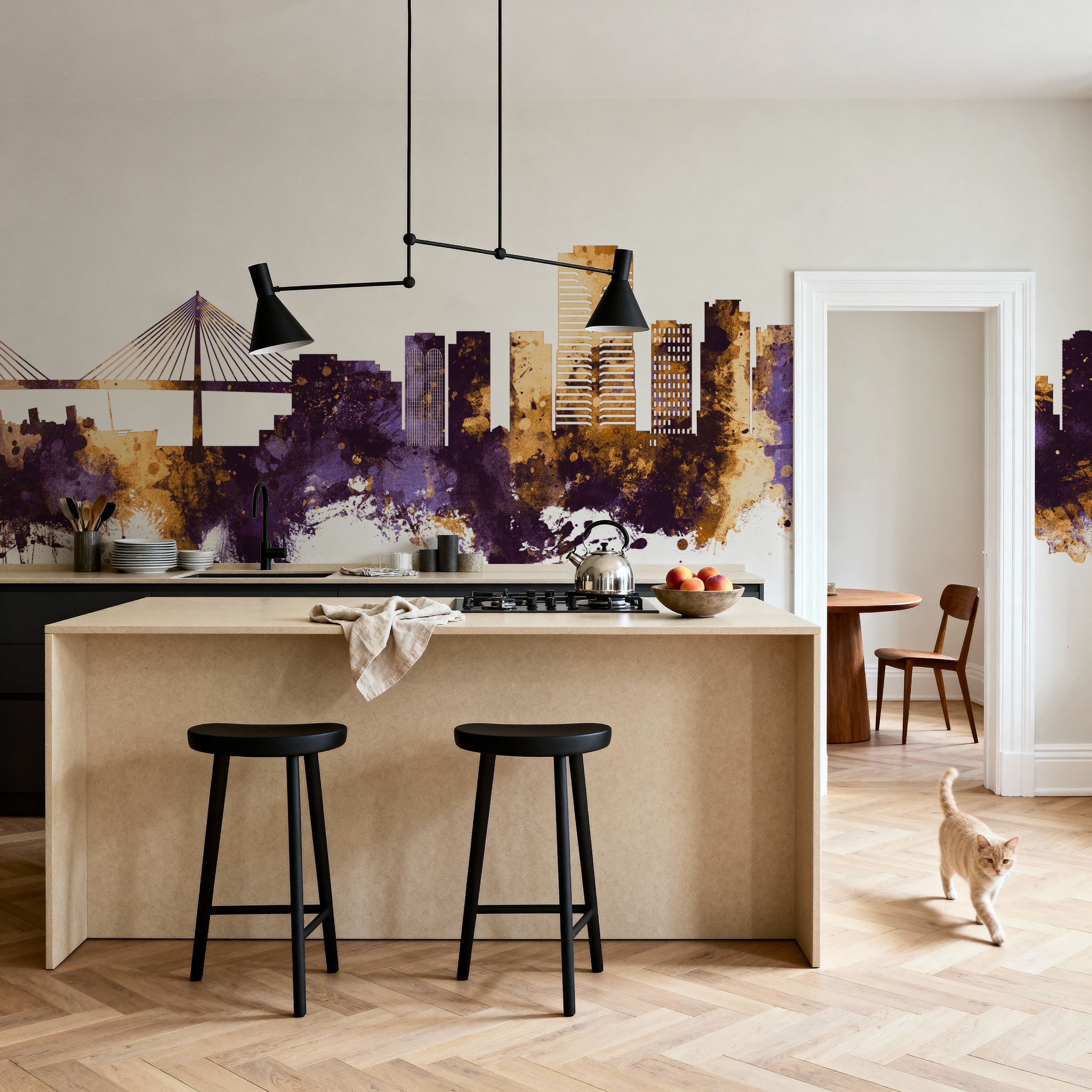 Long Beach California Skyline Purple & Gold