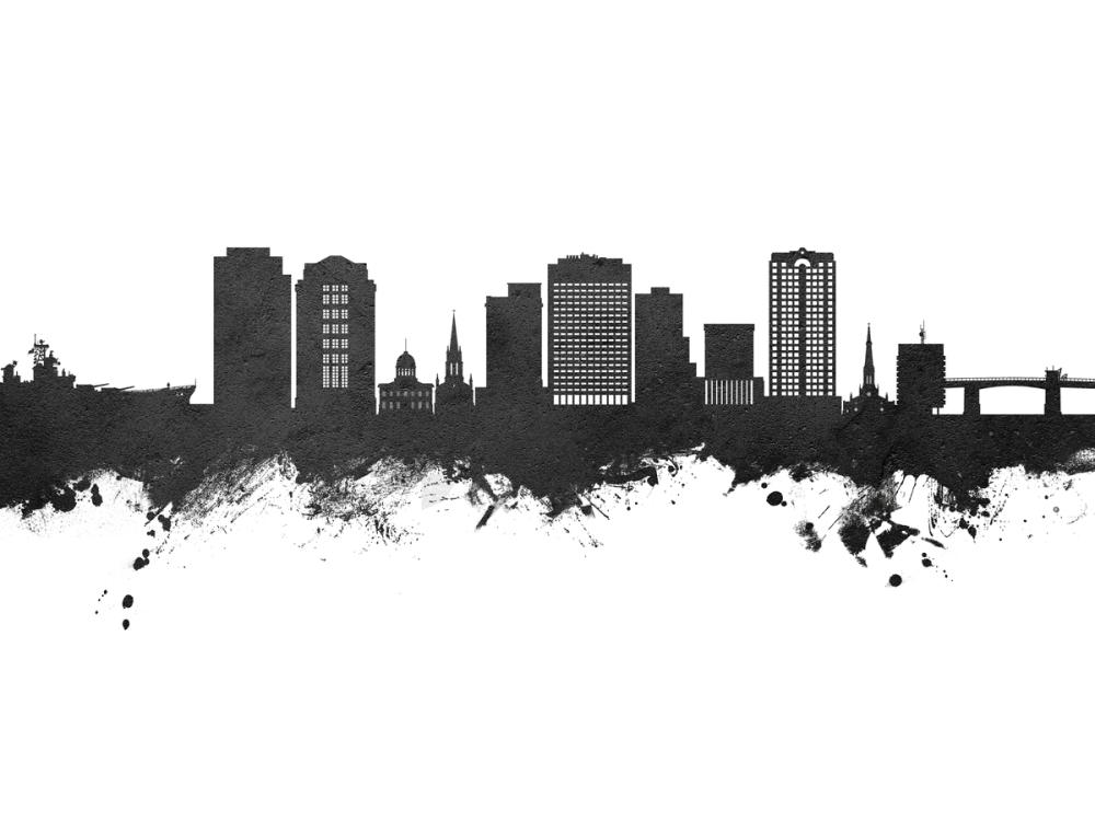 Norfolk Virginia Skyline Black & White