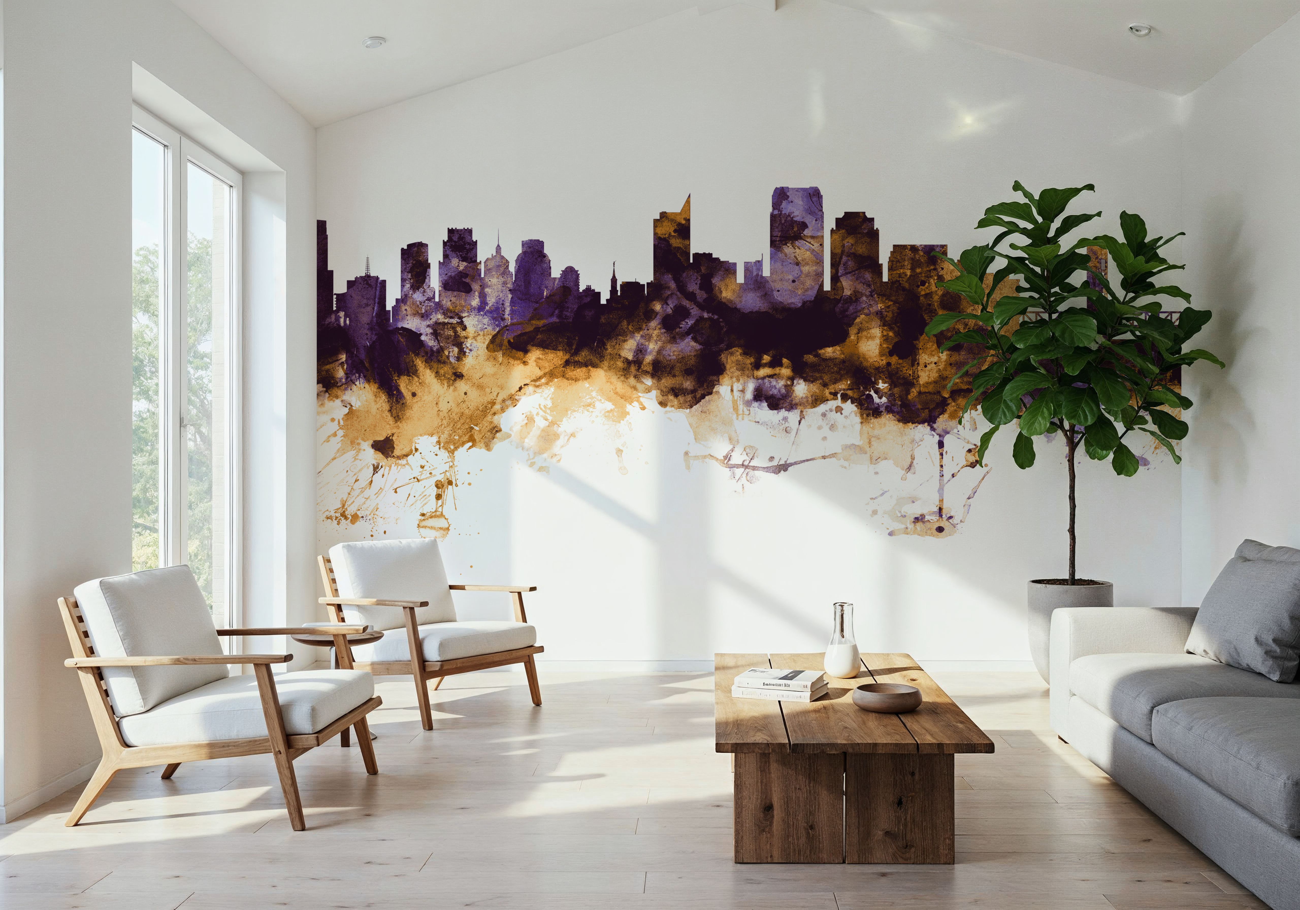 Sacramento California Skyline Purple & Gold, Wallpaper