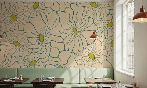Cool Fluid Flowers Mural, Cream