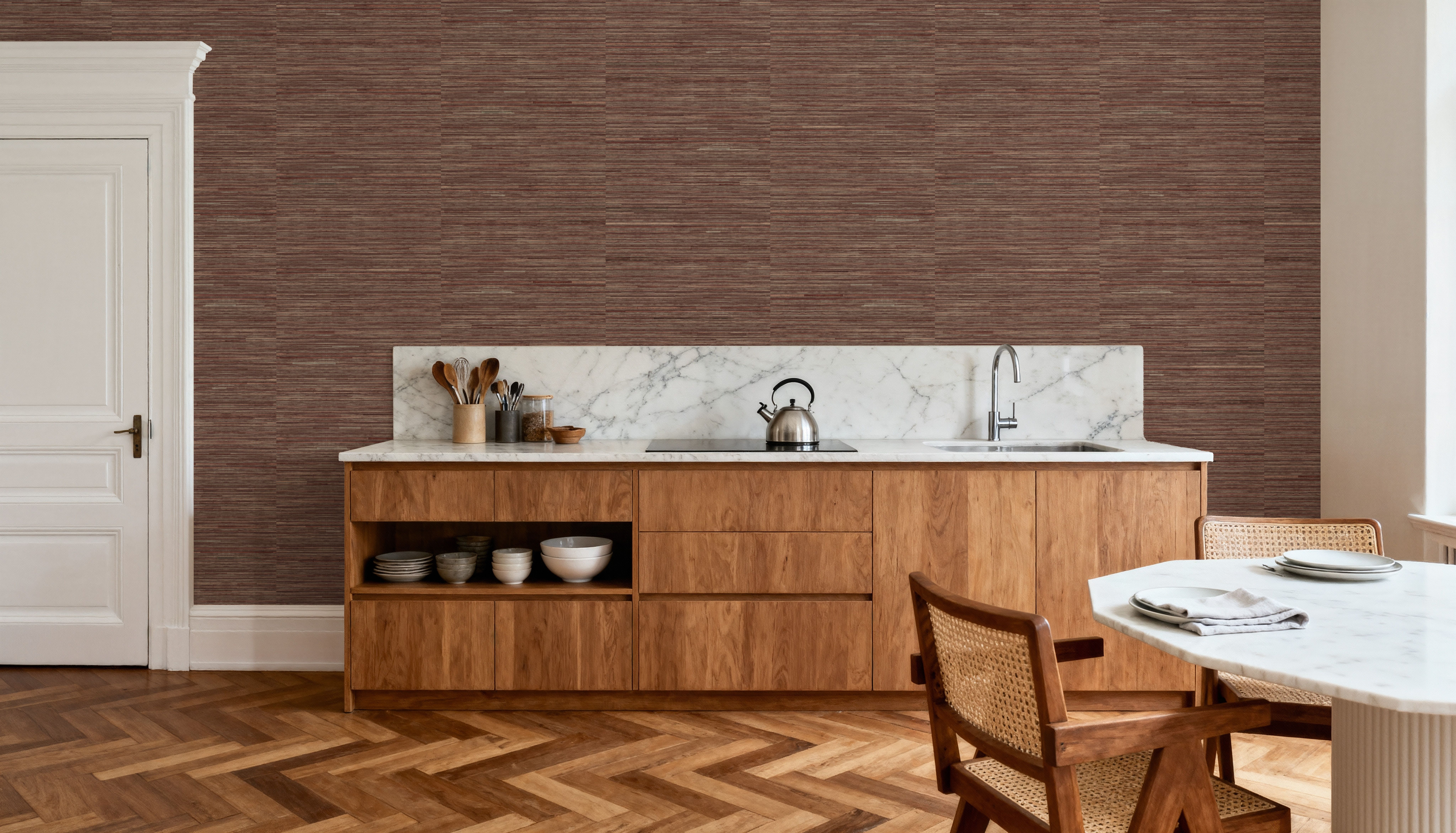 Faux Grasscloth with Visible Seams, Rosewood