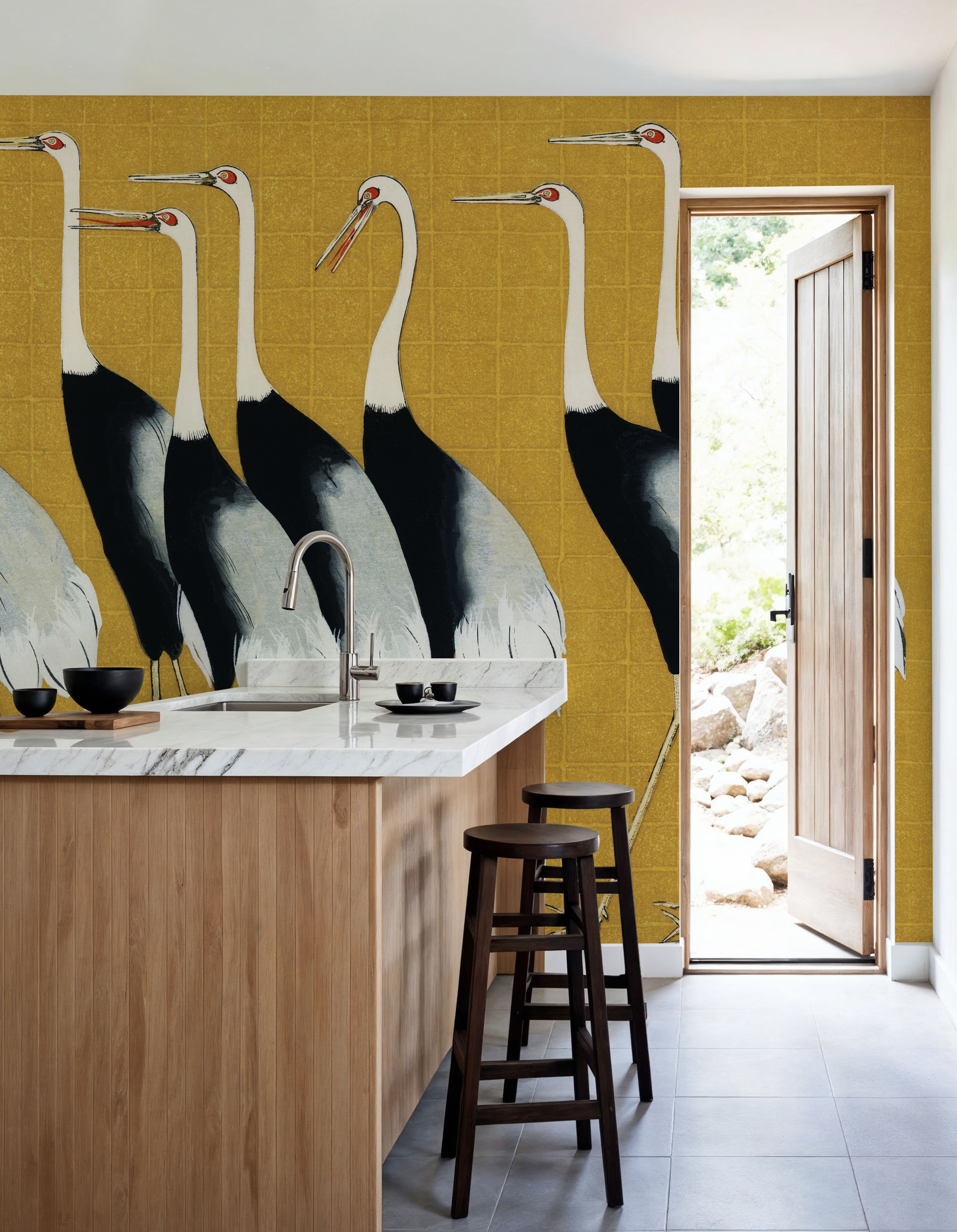 Flock of Traditional Japanese Red Crown Crane