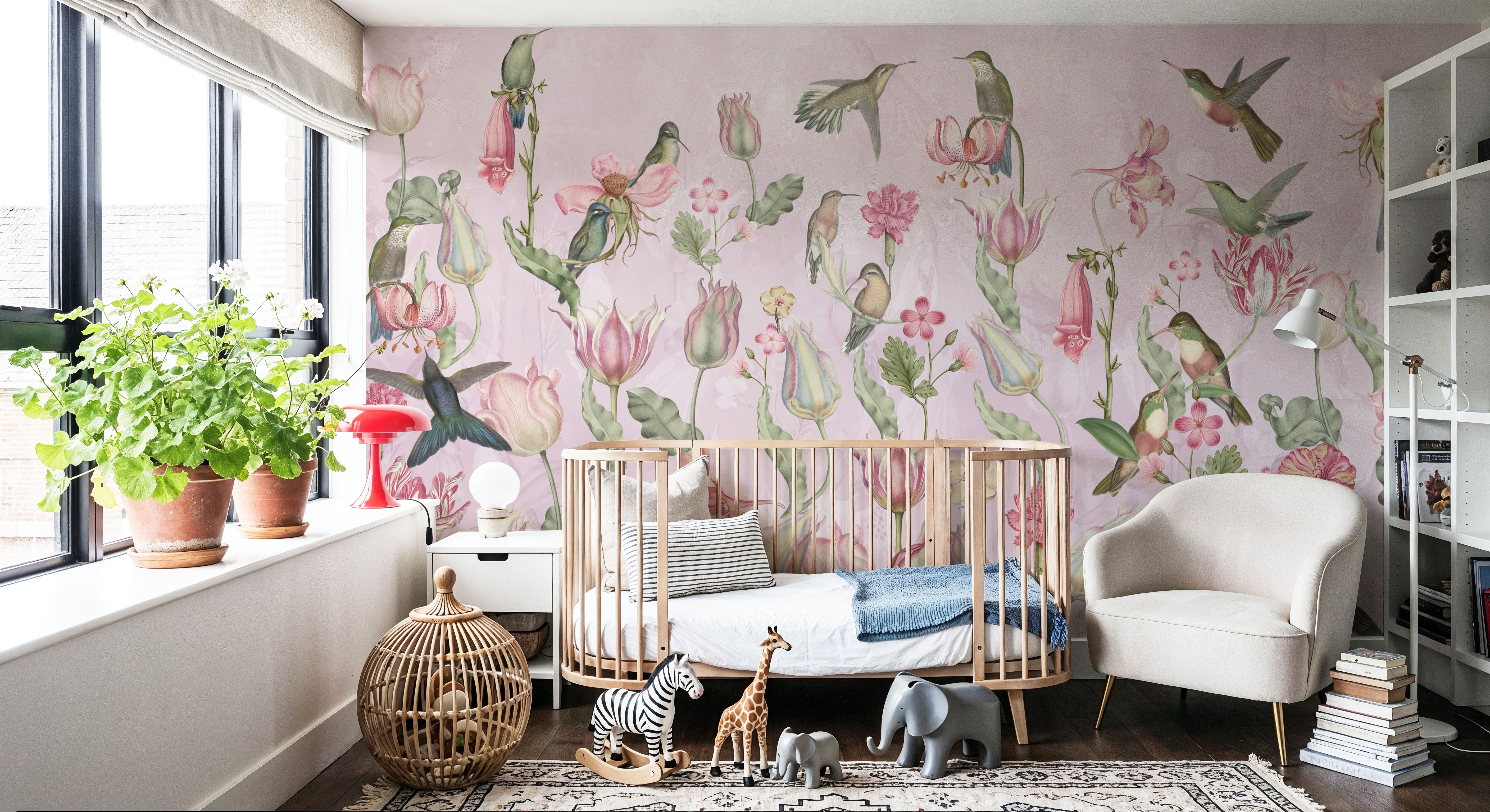 Tulips & Birds, Soft Pink
