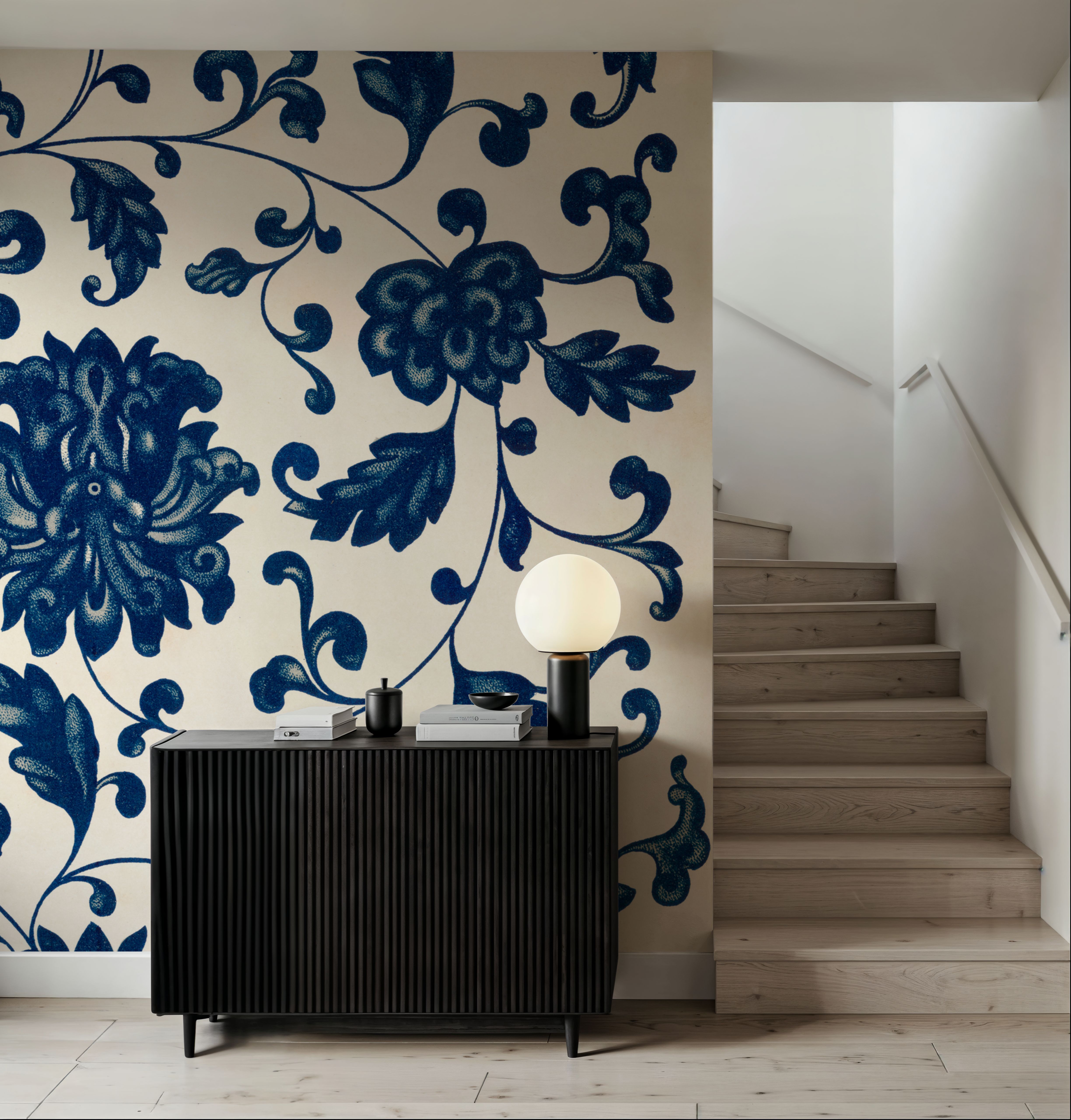 Chinese Ornament, Blue Flowers