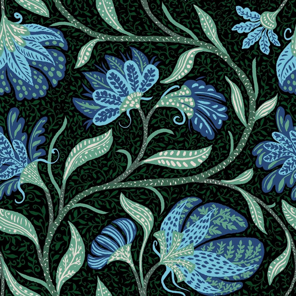 Indial Floral, Teal on Midnight