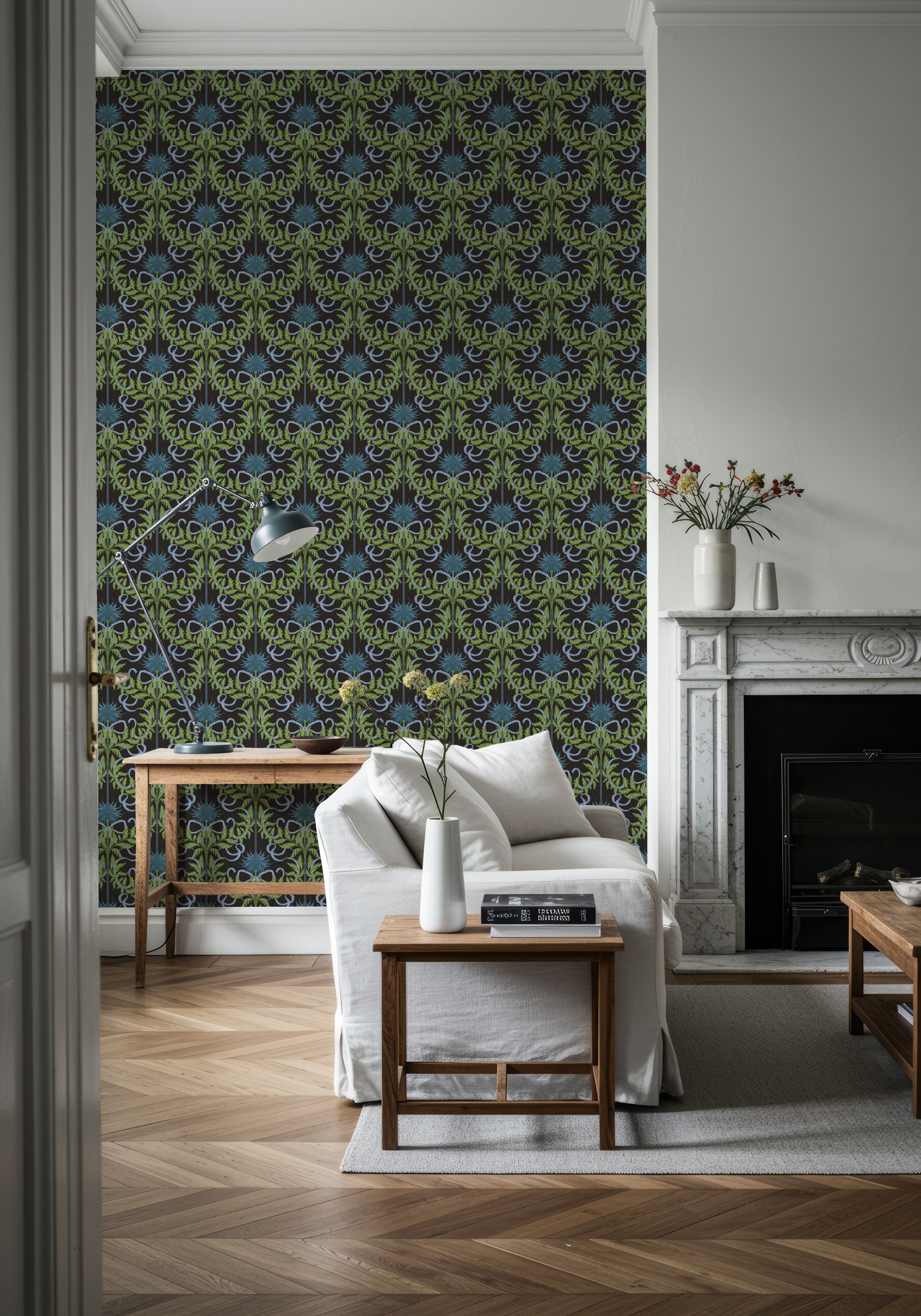 Floral Damask & Bows, Midnight