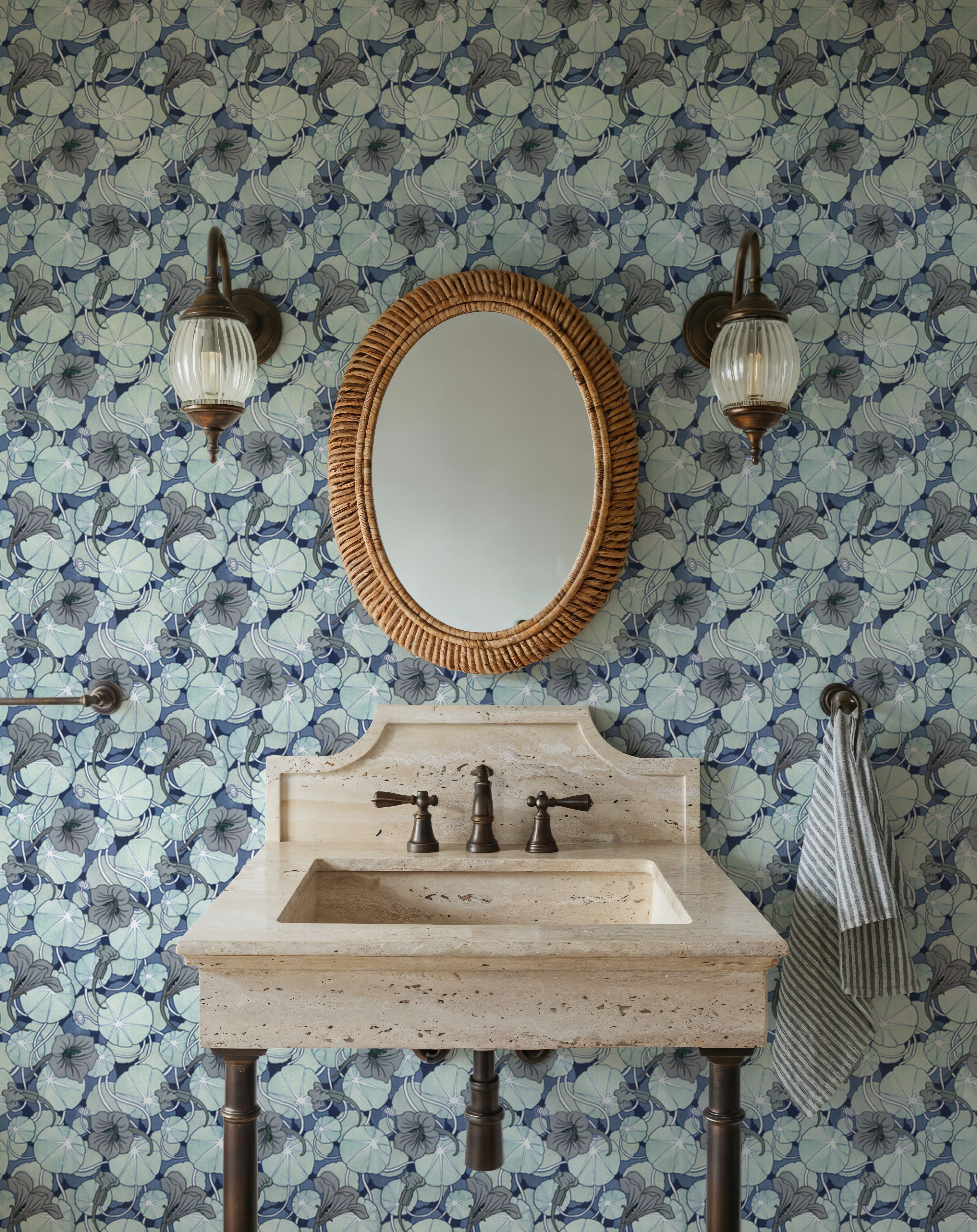 Nasturtium Verdure, Dove Blue, Wallpaper