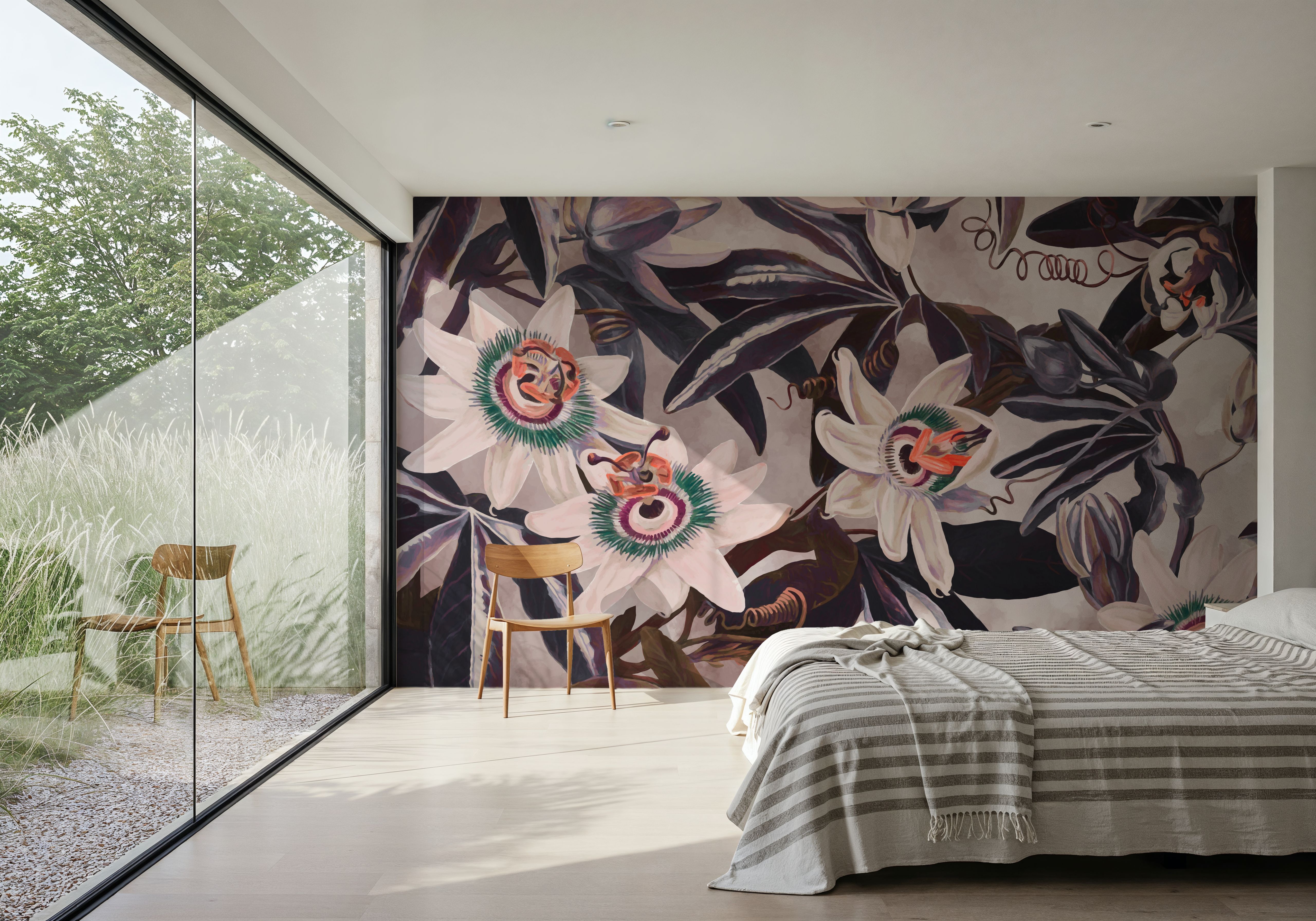 White Passiflora Reddish Green, Papier peint