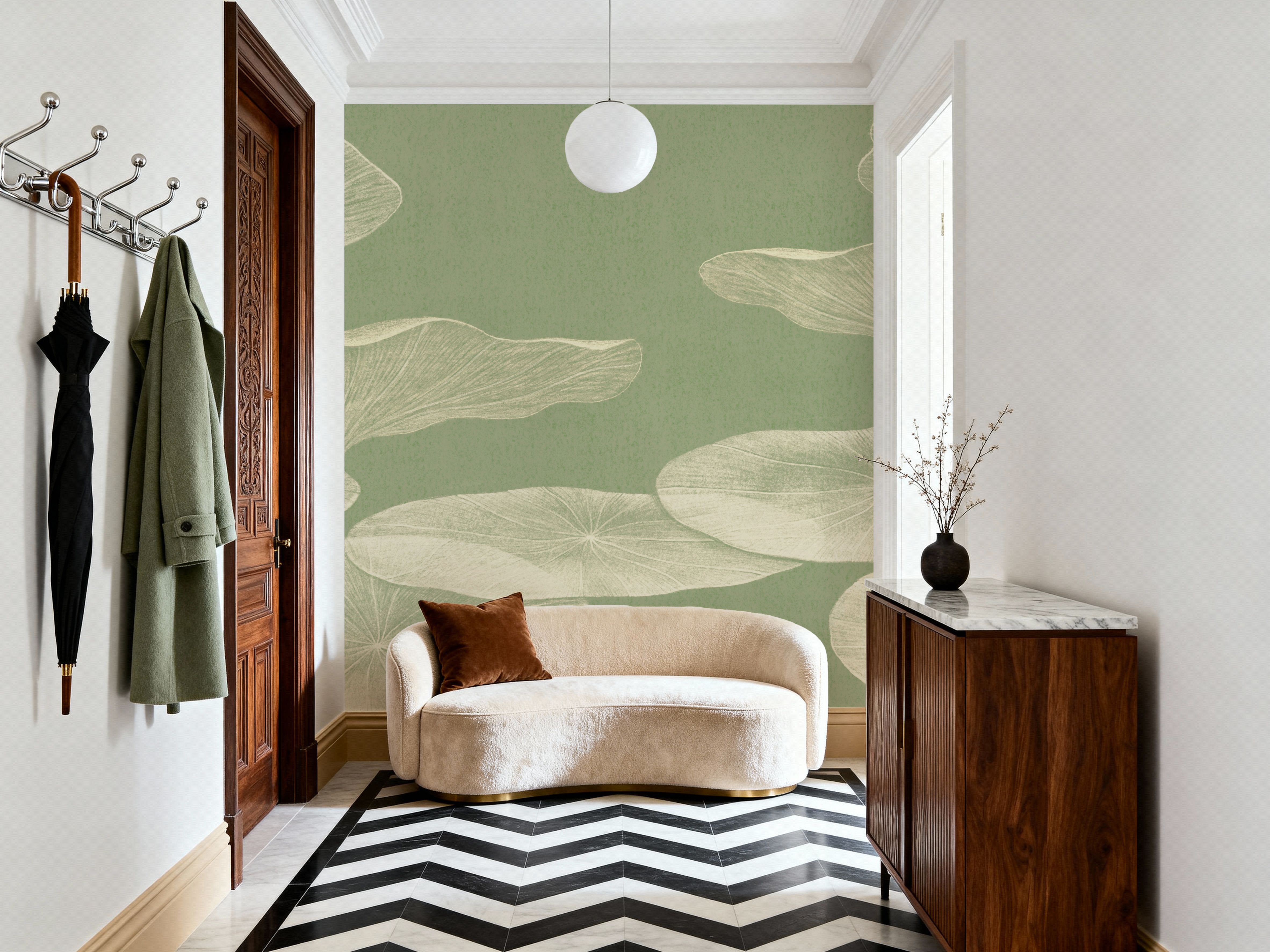 Subtle Water Lily Drawing, Light Green