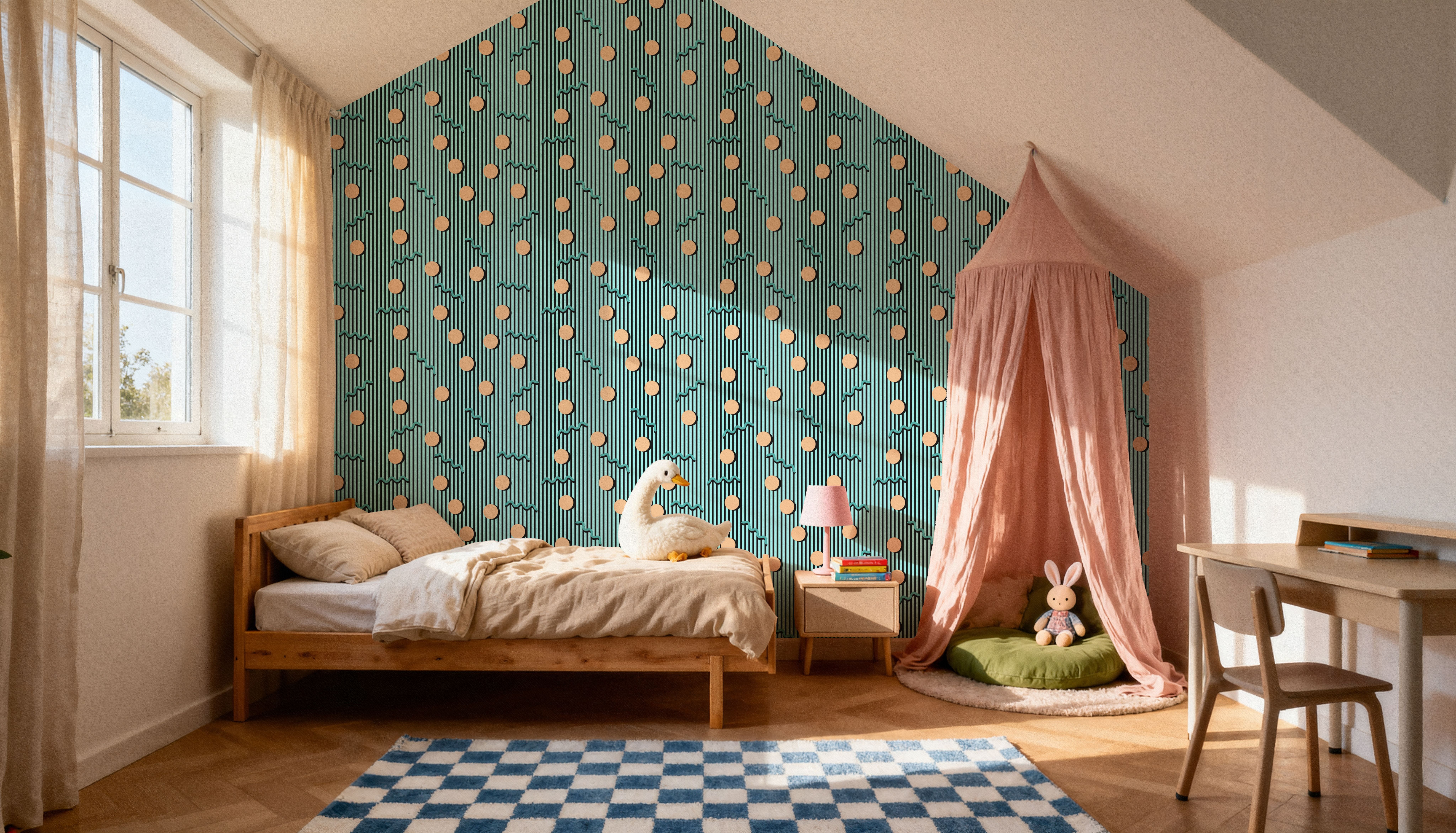 Memphis Dots & Stripes, Cyan