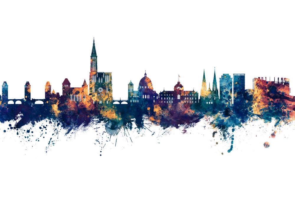 Strasbourg France Skyline Blue & Bronze