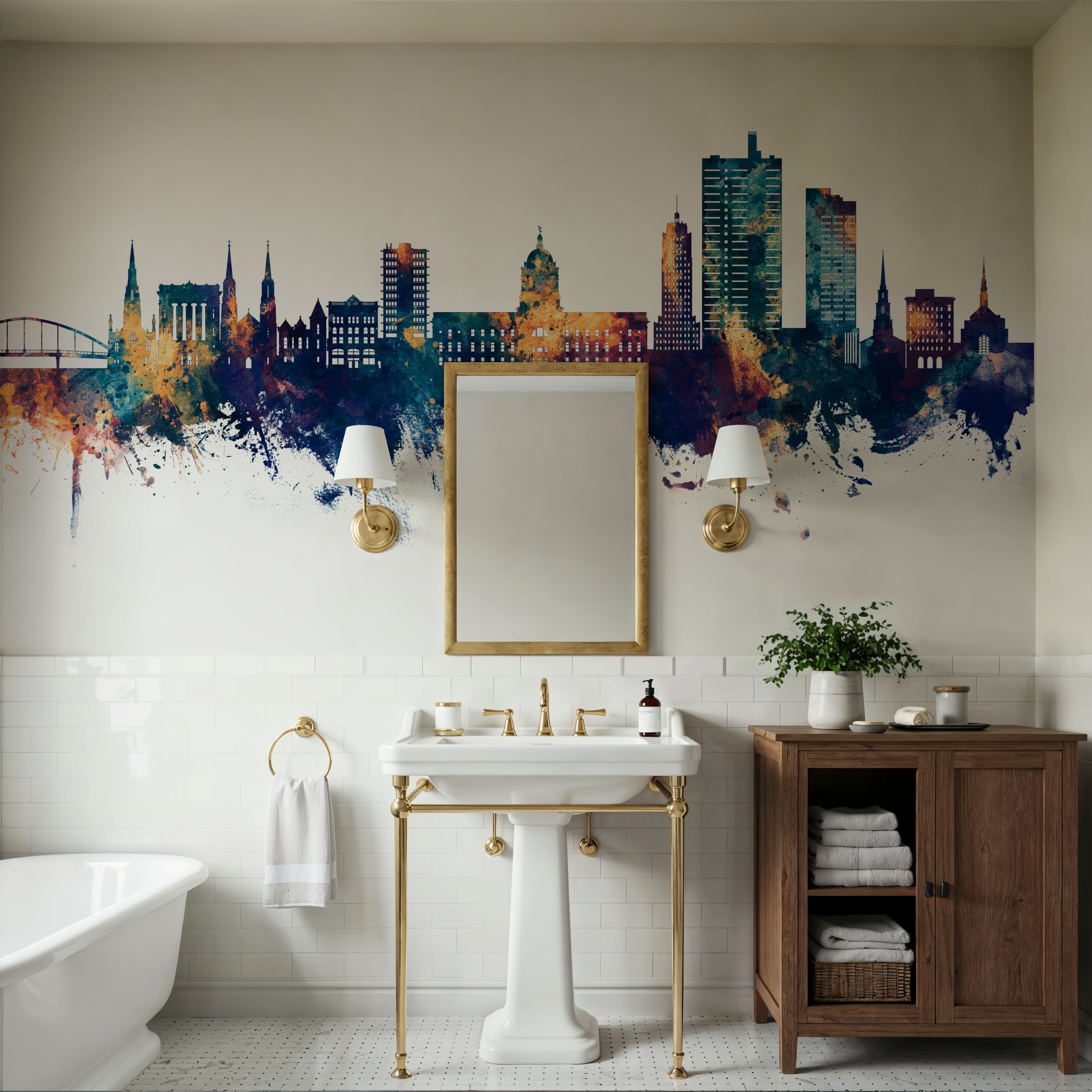 Fort Wayne Indiana Skyline Blue & Bronze