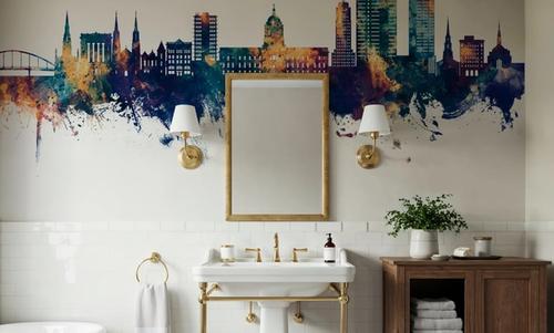 Fort Wayne Indiana Skyline Blue & Bronze