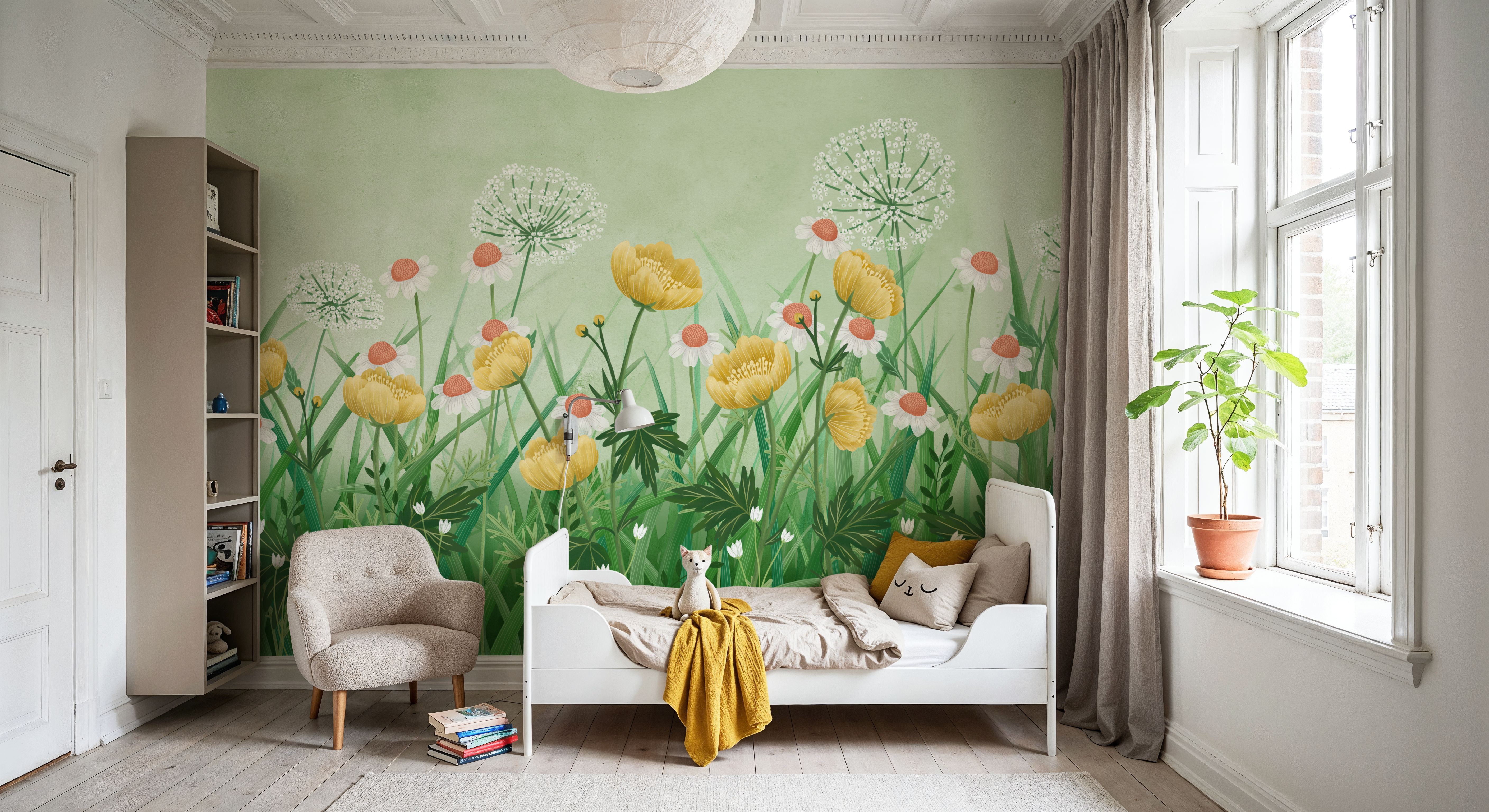 Buttercup Meadow, Green, Wallpaper