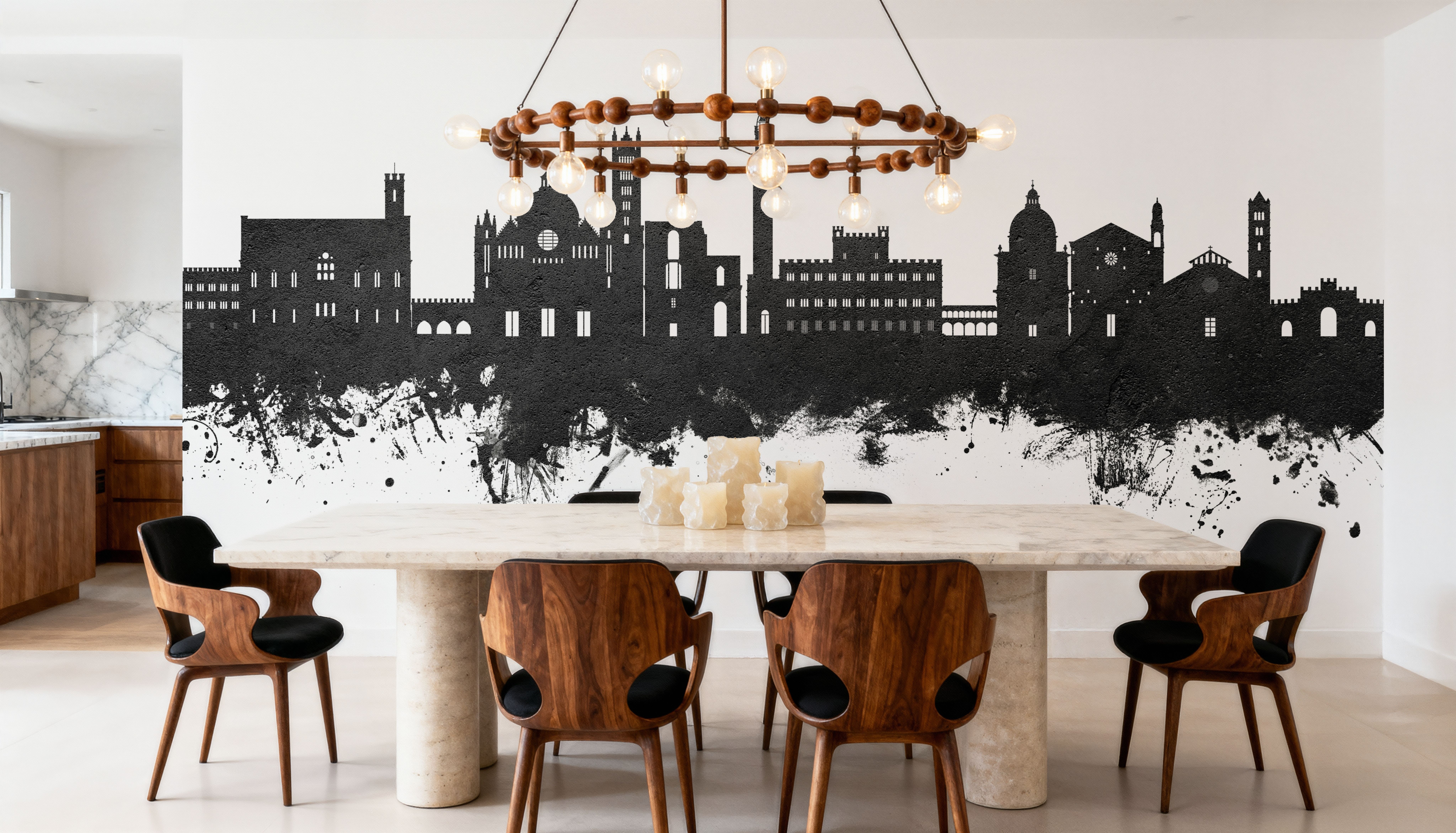 Siena Italy Skyline Black & White, Carte da parati