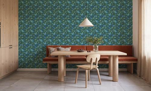 Indial Floral, Teal on Forest