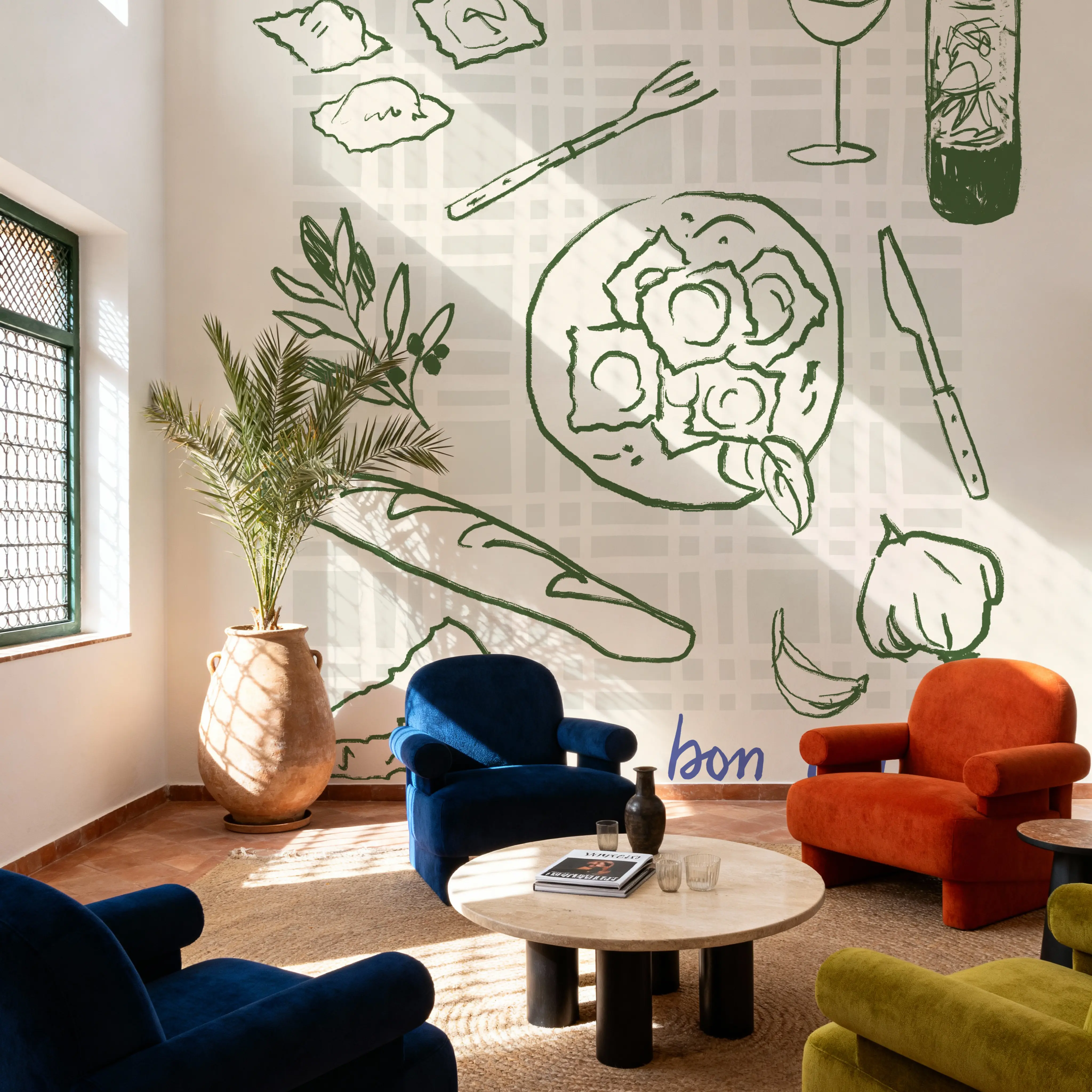 Mural - Italian Dinner I - Mat och dryck Grafisk konst fototapet - Vit - Entrétrappor - Wallism - Självhäftande eller limmad