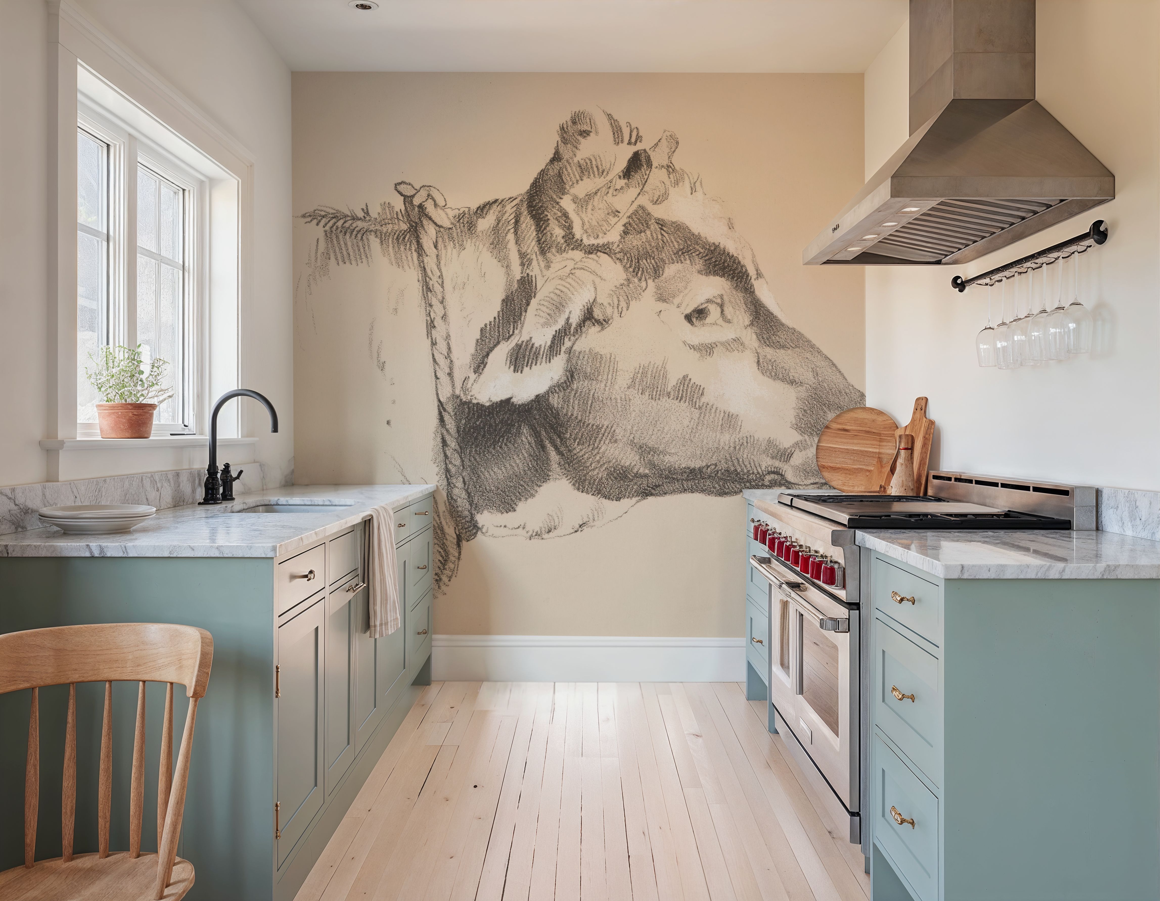Wall Mural - Farm Sketch IV - Farm Animals mural wallpaper - Bedroom - Wallism US - Premium, Textured or Peel & Stick