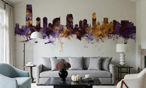 Jersey City New York Skyline Purple & Gold