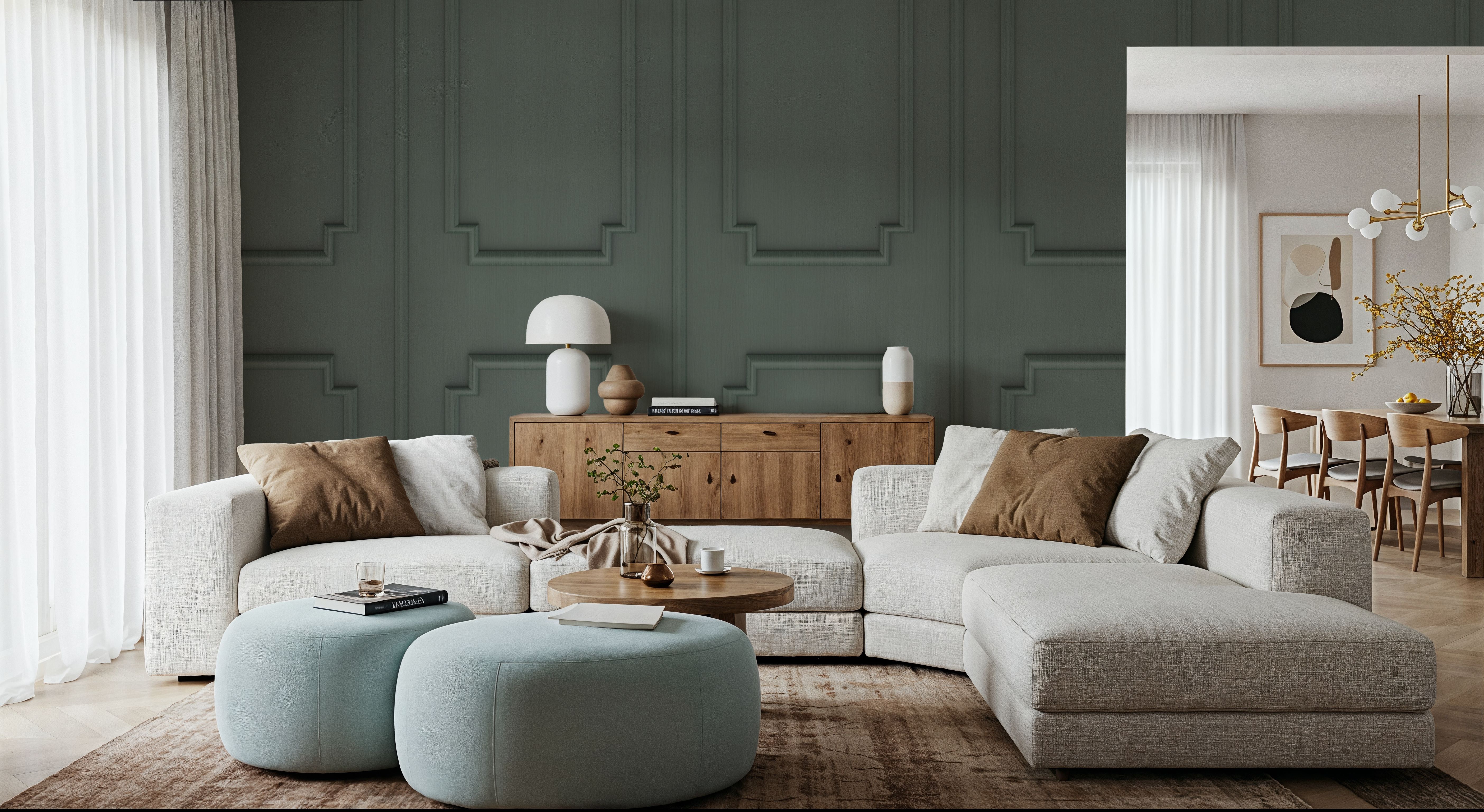 Faux Wall Panel Moulding, Sage, Wallpaper