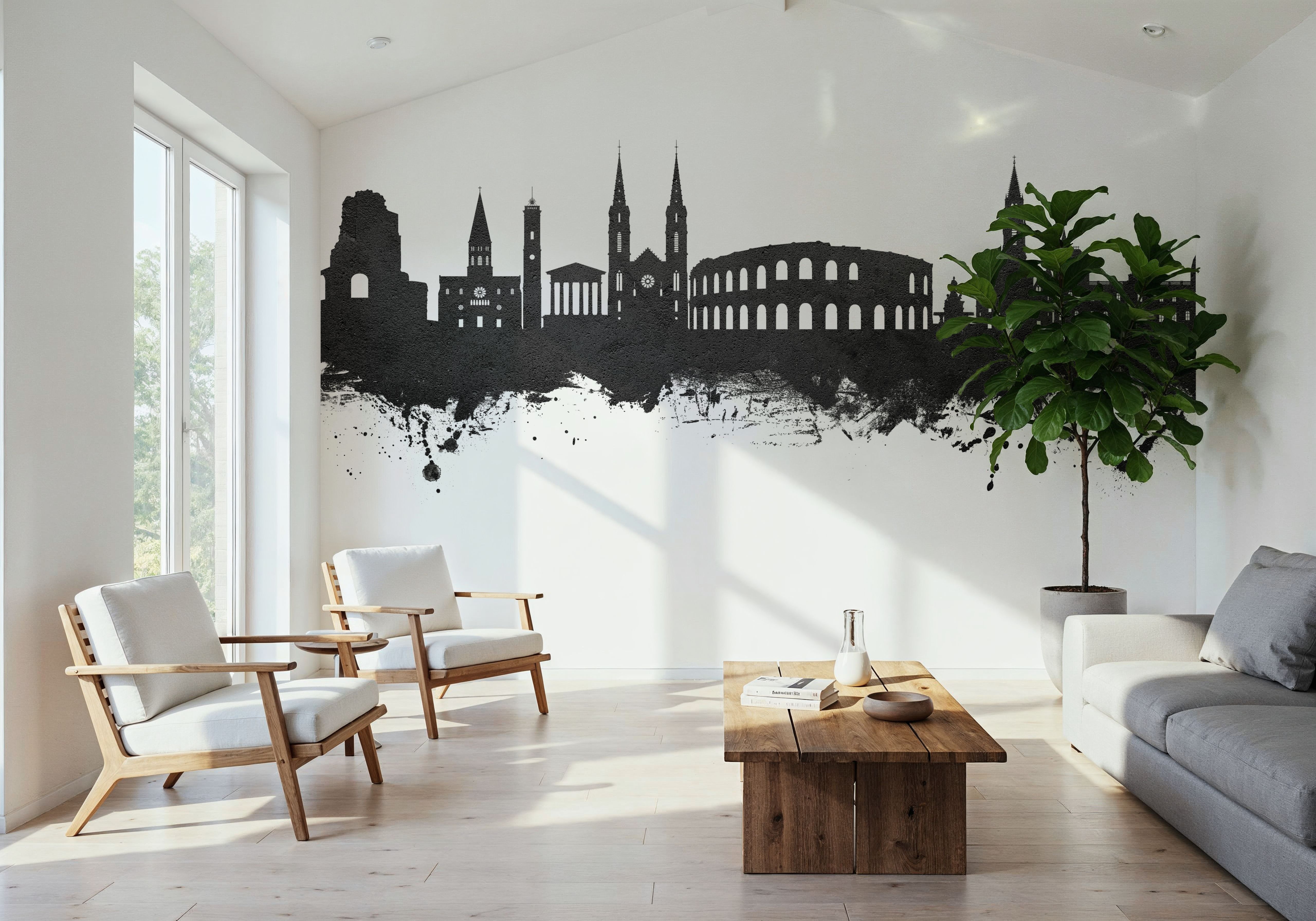 Nîmes France Skyline Black & White, Carte da parati